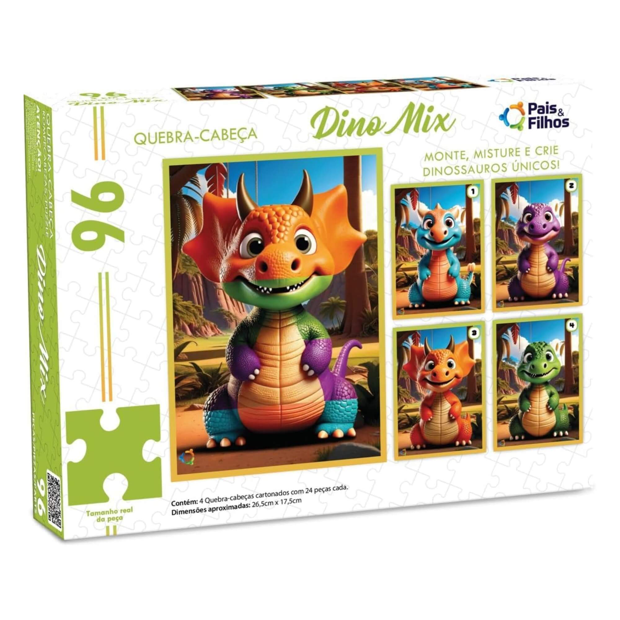 4 Quebra-Cabeças de 24 Peças Cada Dino Mix Pais e Filhos - 793016-1