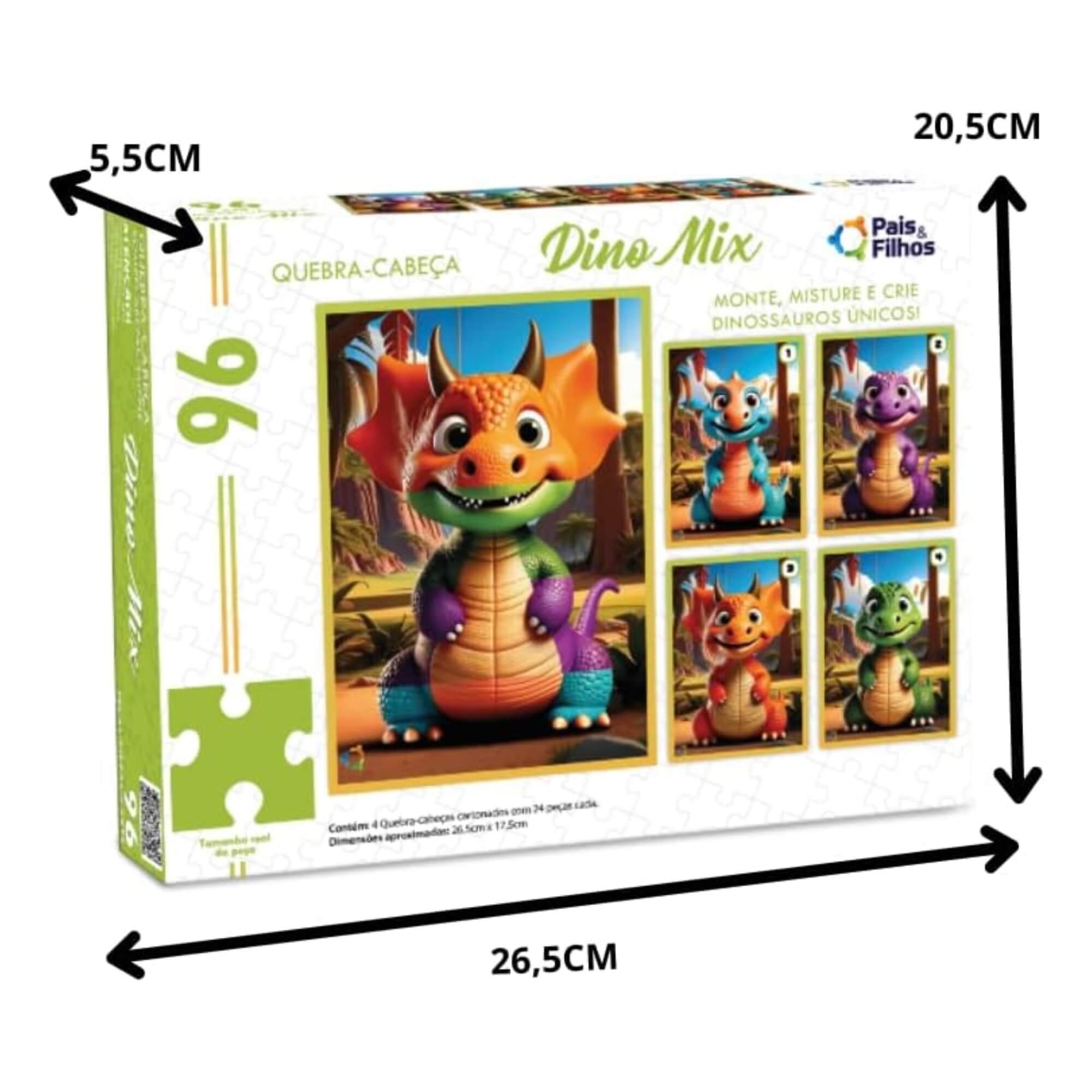 4 Quebra-Cabeças de 24 Peças Cada Dino Mix Pais e Filhos - 793016-1