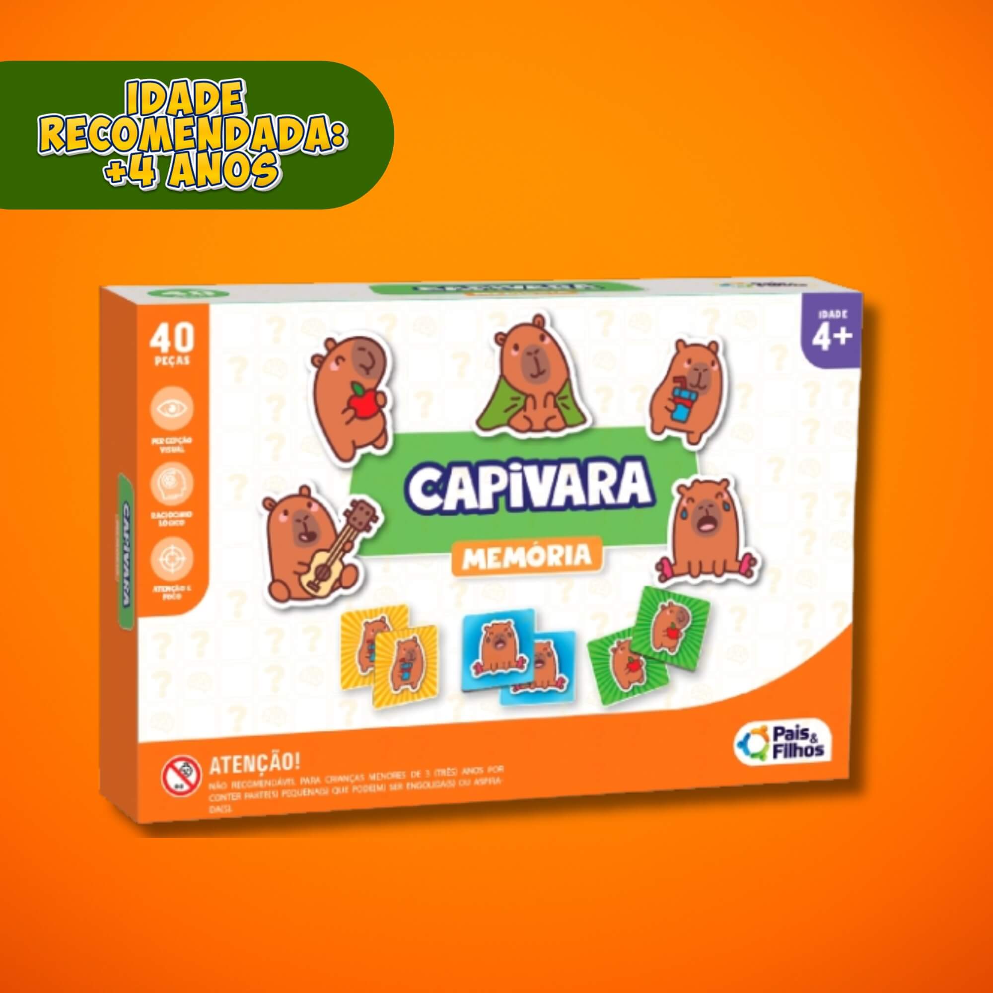 Jogo da Memória Capivara 40 peças +4 Anos Pais e Filhos - 793121-1