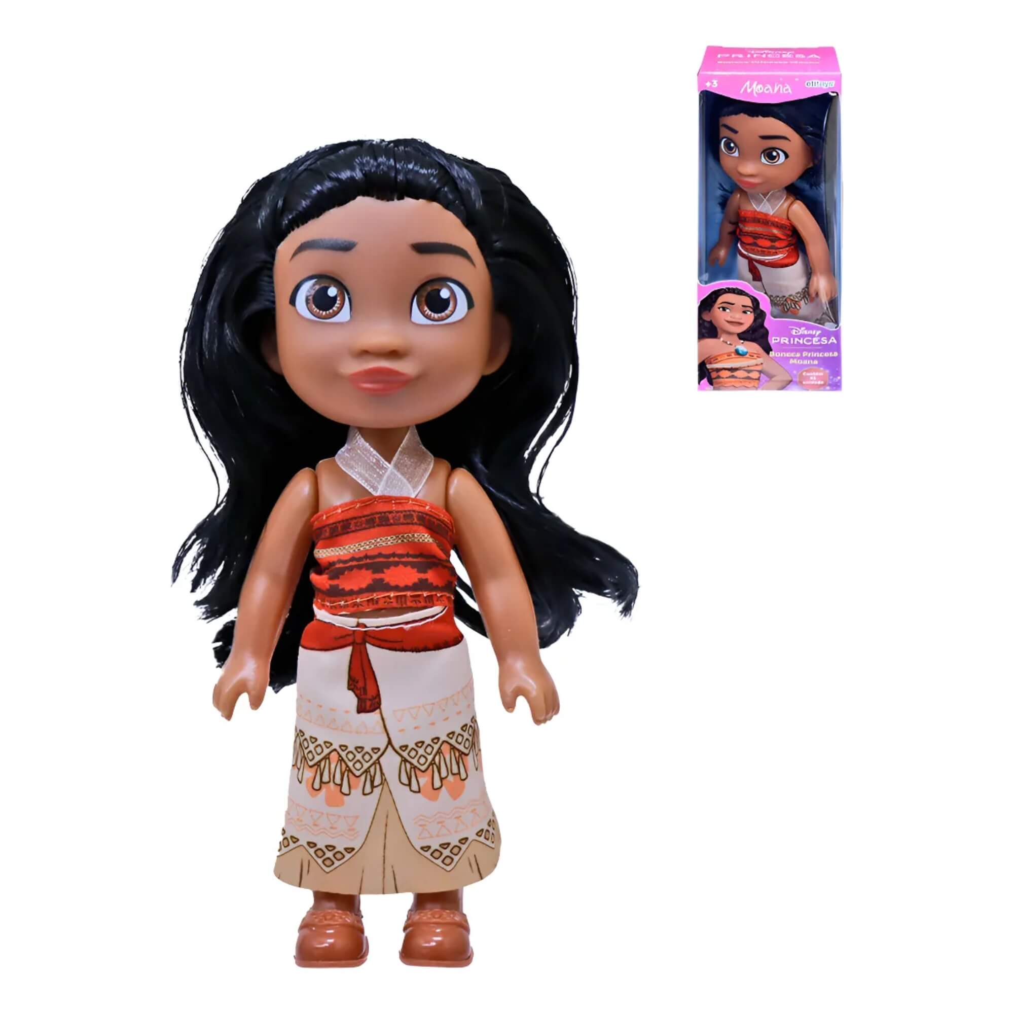 COMP Kit Bonecas Disney Princesas 15cm: Ariel, Branca de Neve, Cinderela, Bela, Rapunzel e Moana