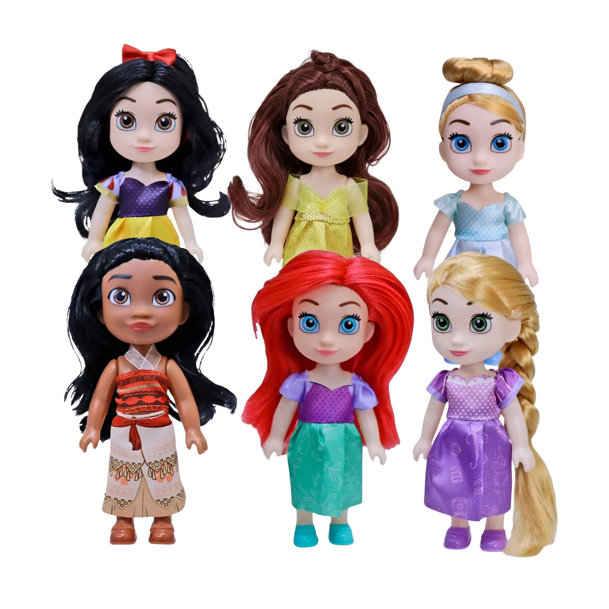 VAR Mini Boneca Princesa Disney 15cm: Ariel, Bela, Cinderela, Branca de Neve, Rapunzel ou Moana