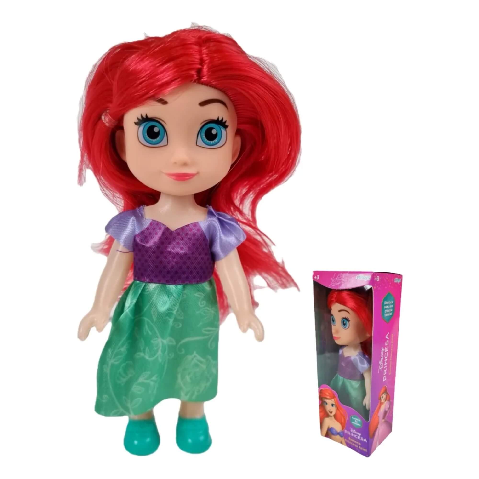 VAR Mini Boneca Princesa Disney 15cm: Ariel, Bela, Cinderela, Branca de Neve, Rapunzel ou Moana Personagem:Ariel