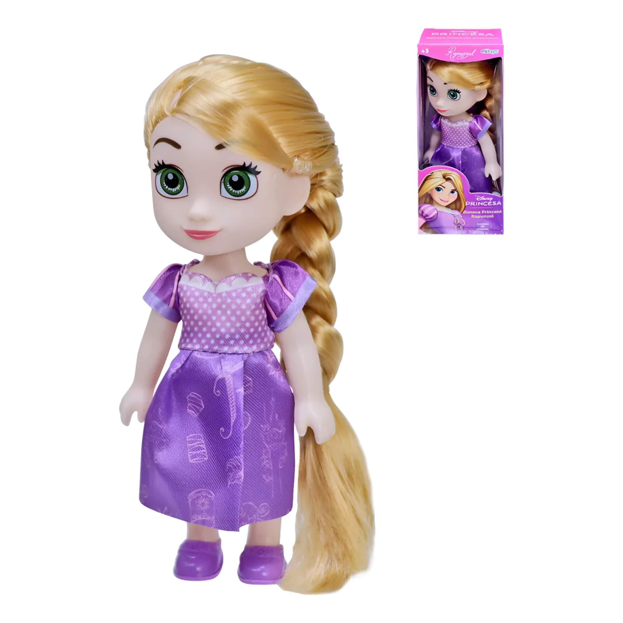 VAR Mini Boneca Princesa Disney 15cm: Ariel, Bela, Cinderela, Branca de Neve, Rapunzel ou Moana Personagem:Rapunzel