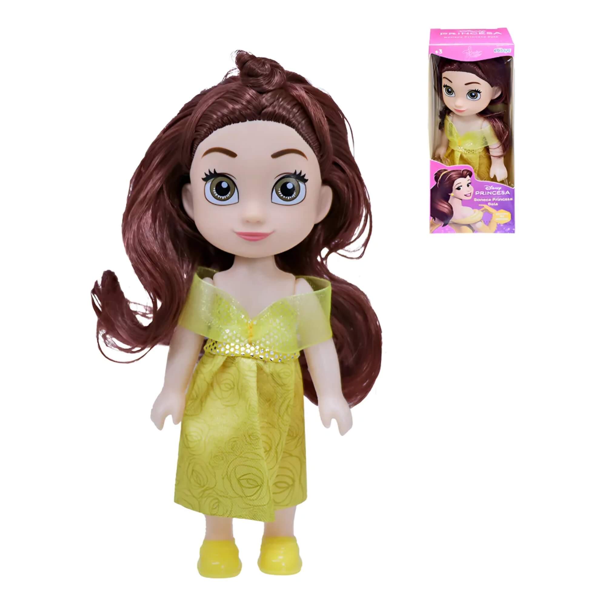VAR Mini Boneca Princesa Disney 15cm: Ariel, Bela, Cinderela, Branca de Neve, Rapunzel ou Moana Personagem:Bela