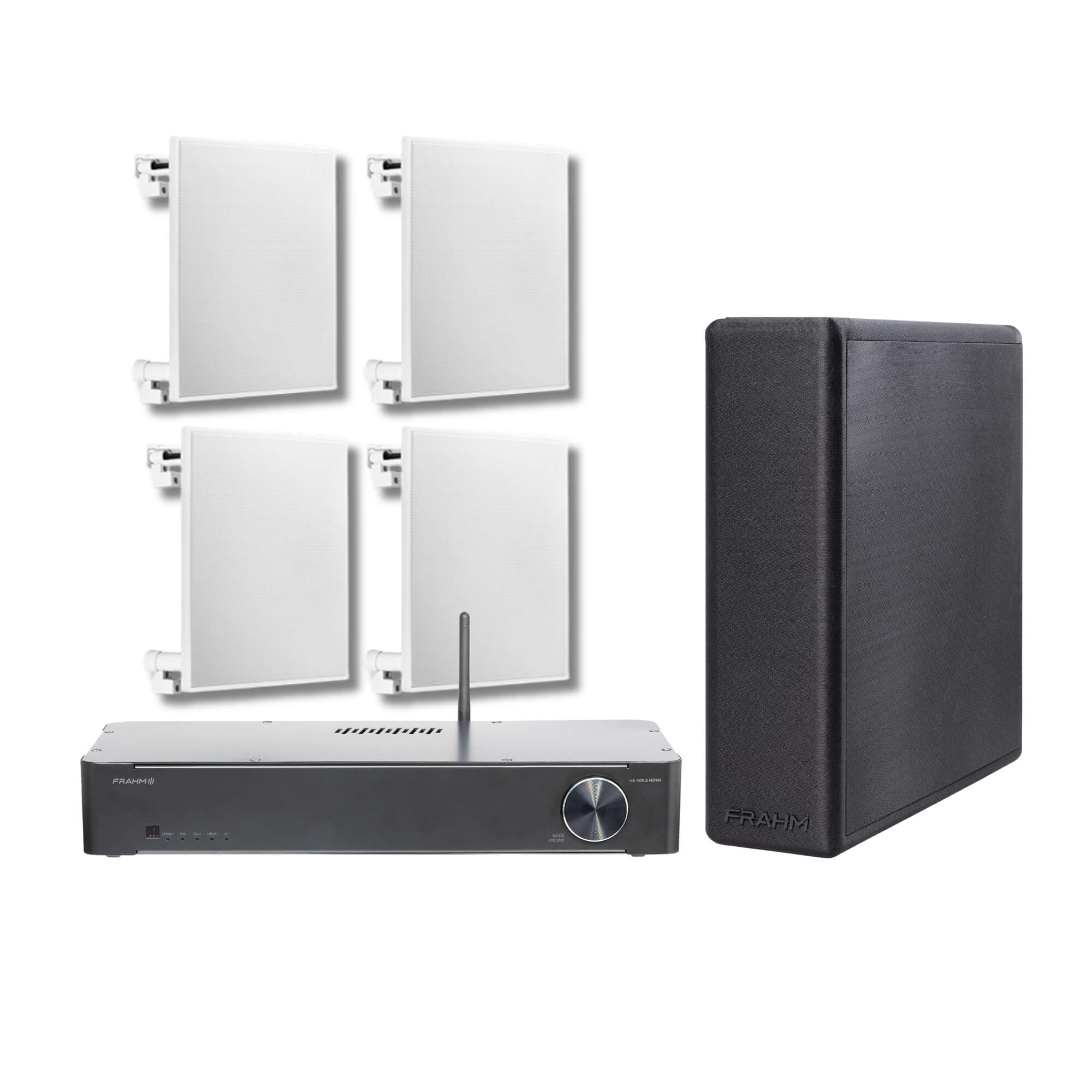 COMP Kit Frahm Home Sense – Subwoofer Premium 8" + 4 Arandelas 6" 100W + Amplificador HS 400.5 HDMI