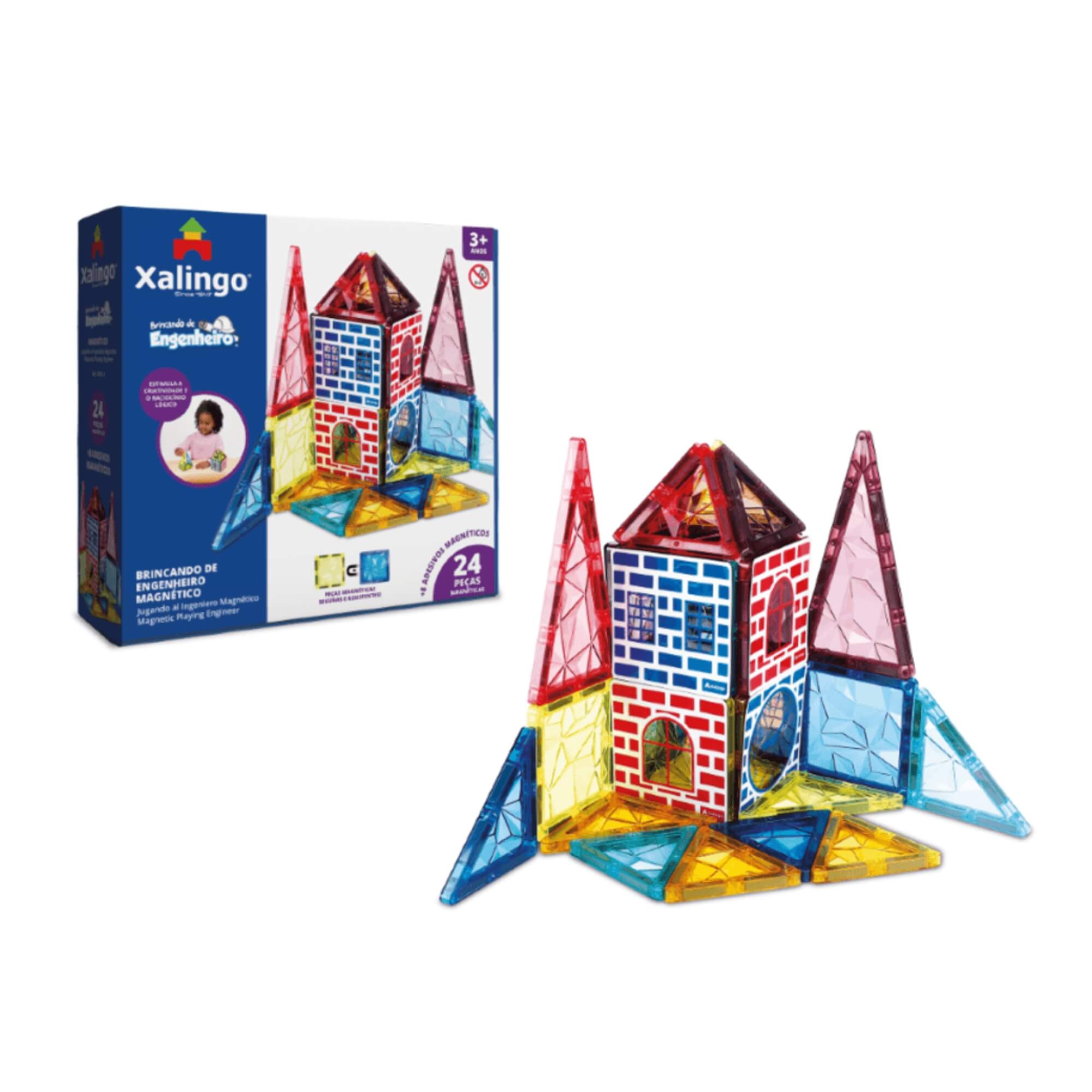 COMP Kit Brincando de Engenheiro Magnético Xalingo (12 Peças + 24 Peças)