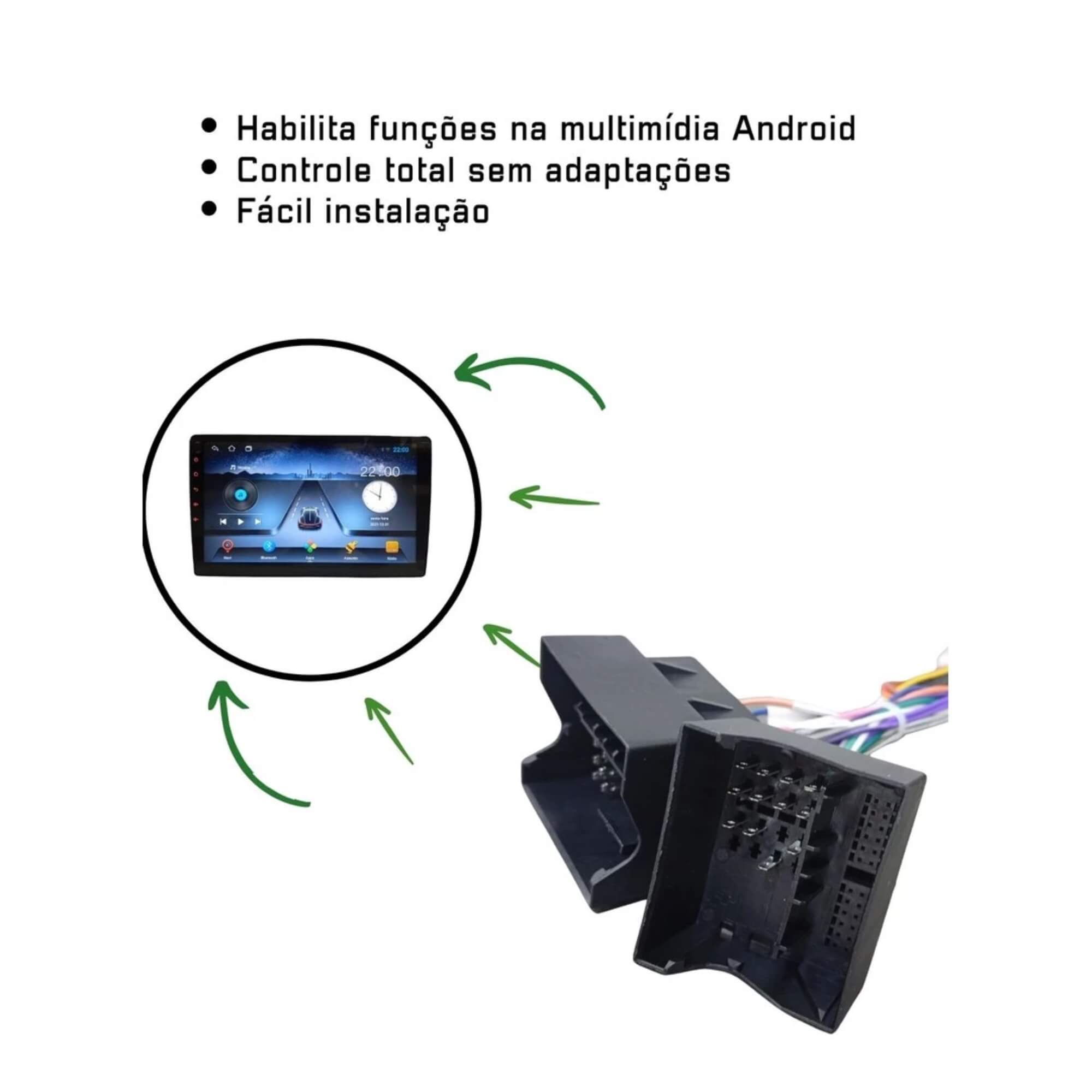 COMP Kit Multimidia T-CROSS QLED 4+64gb c/ Cambus + Moldura 2Din 9" + Kit de Controle Canplus