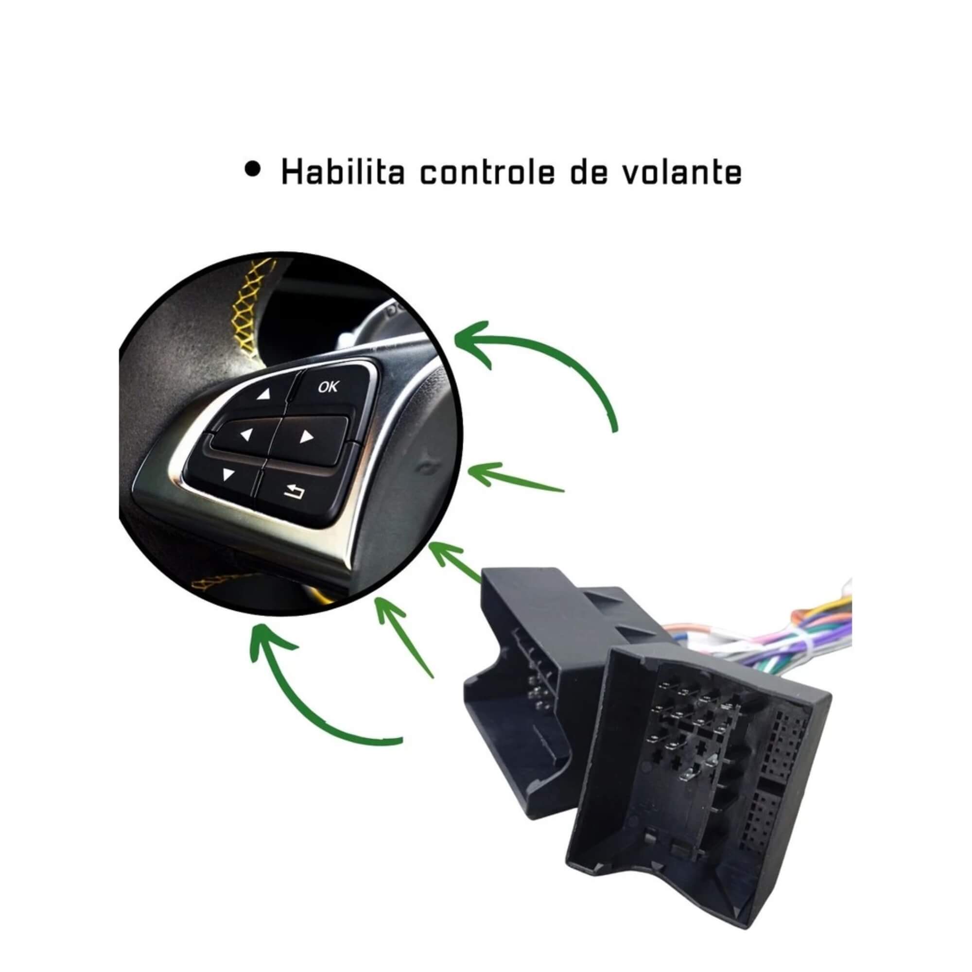 COMP Kit Multimidia T-CROSS QLED 4+64gb c/ Cambus + Moldura 2Din 9" + Kit de Controle Canplus
