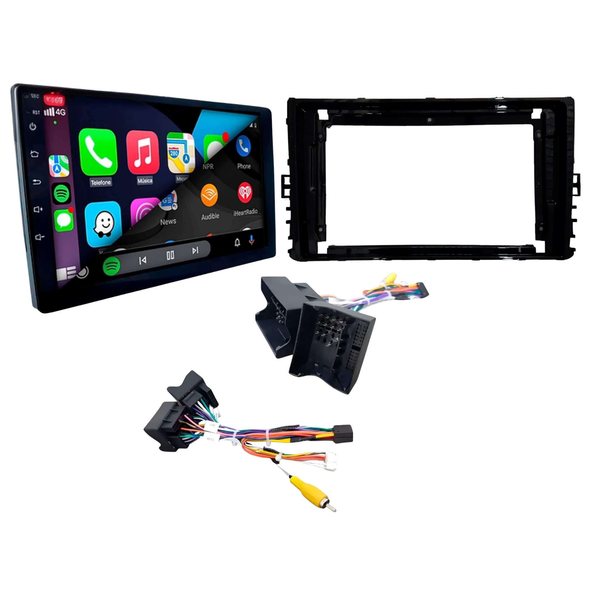 Kit Multimidia T-CROSS 2+32gb c/ Cambus + Moldura VW 9" Preto + Kit de Controle Canplus