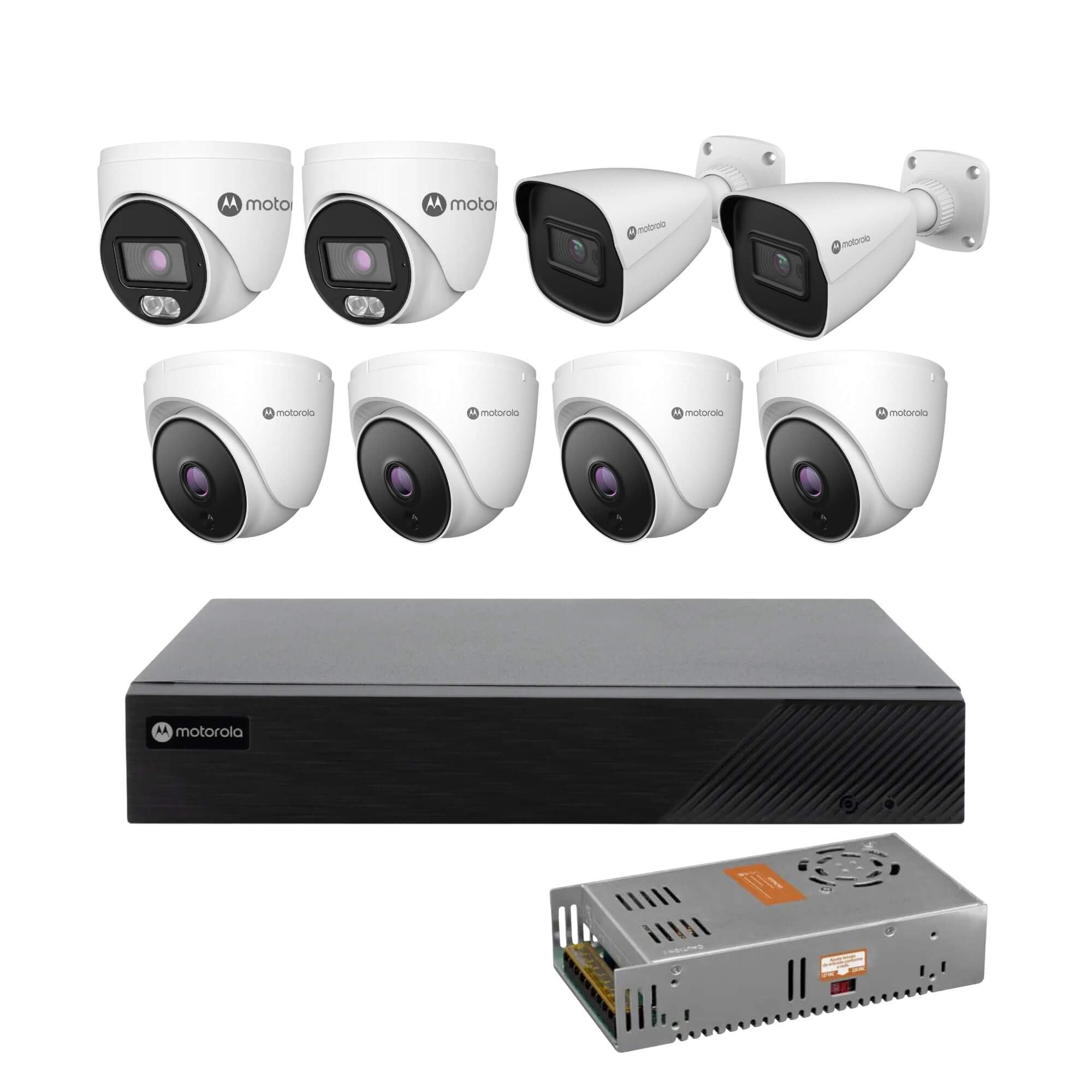 COMP Kit com Câmeras Motorola (Analógicas + Full Color + IP) + DVR 8 Canais + Fonte 30A