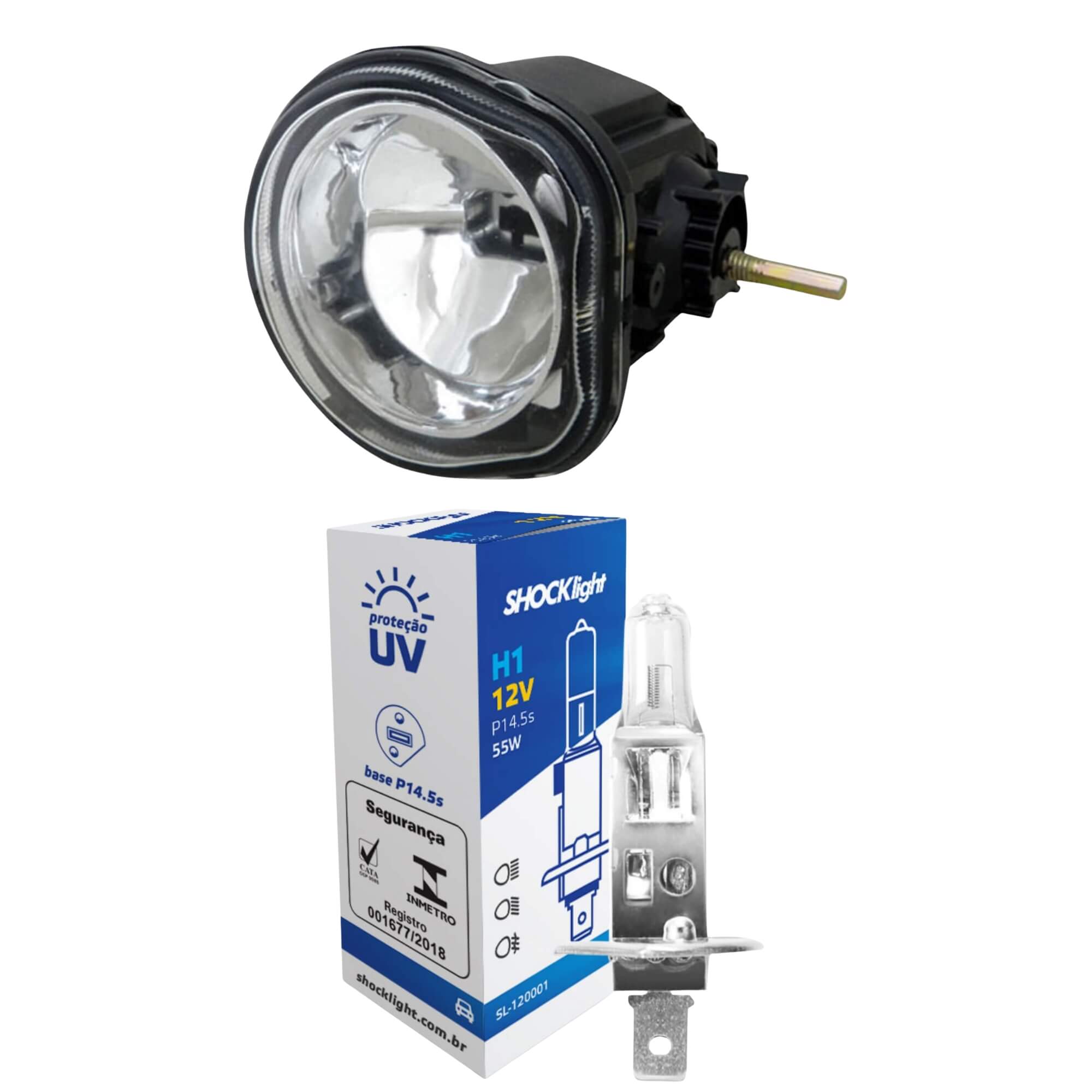 COMP Kit Farol Auxiliar Palio Brava Marea Uno + Lâmpada H1 12V 55W Vidro Lisa Compatível