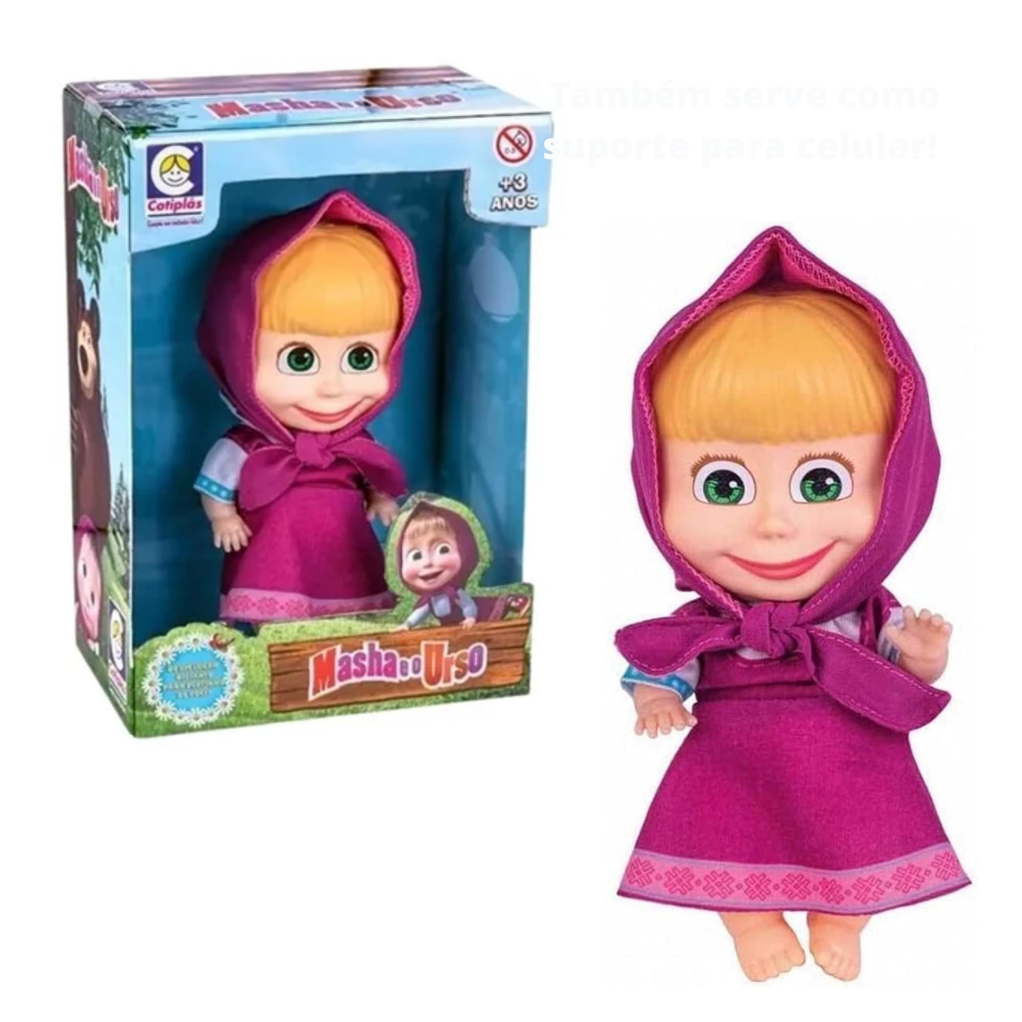 COMP Kit Brinquedos Infantis: Boneca Masha Articulada + Boneco Urso 18cm em Plástico Vinil