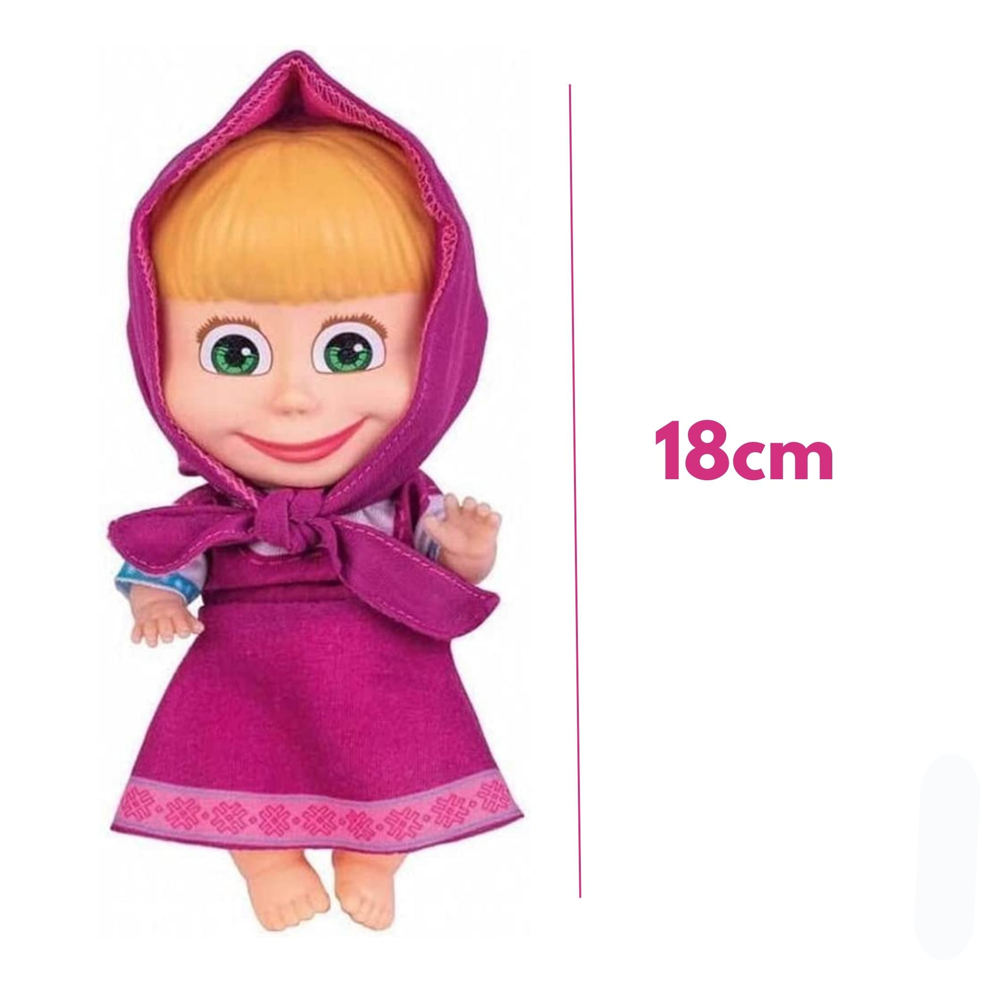 COMP Kit Brinquedos Infantis: Boneca Masha Articulada + Boneco Urso 18cm em Plástico Vinil