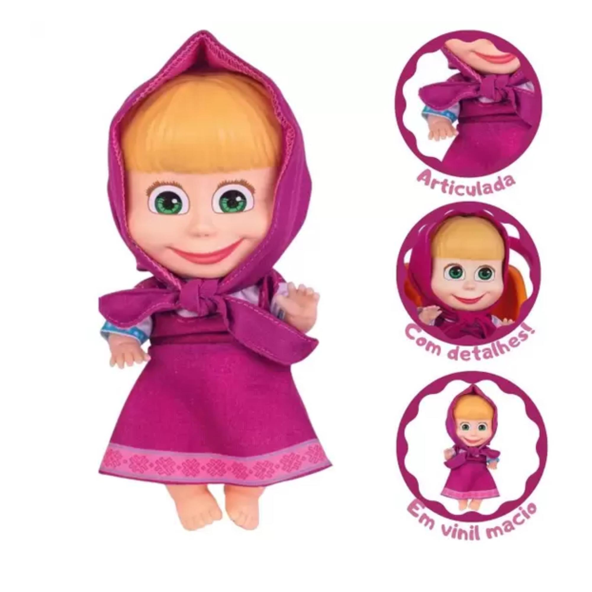 COMP Kit Brinquedos Infantis: Boneca Masha Articulada + Boneco Urso 18cm em Plástico Vinil