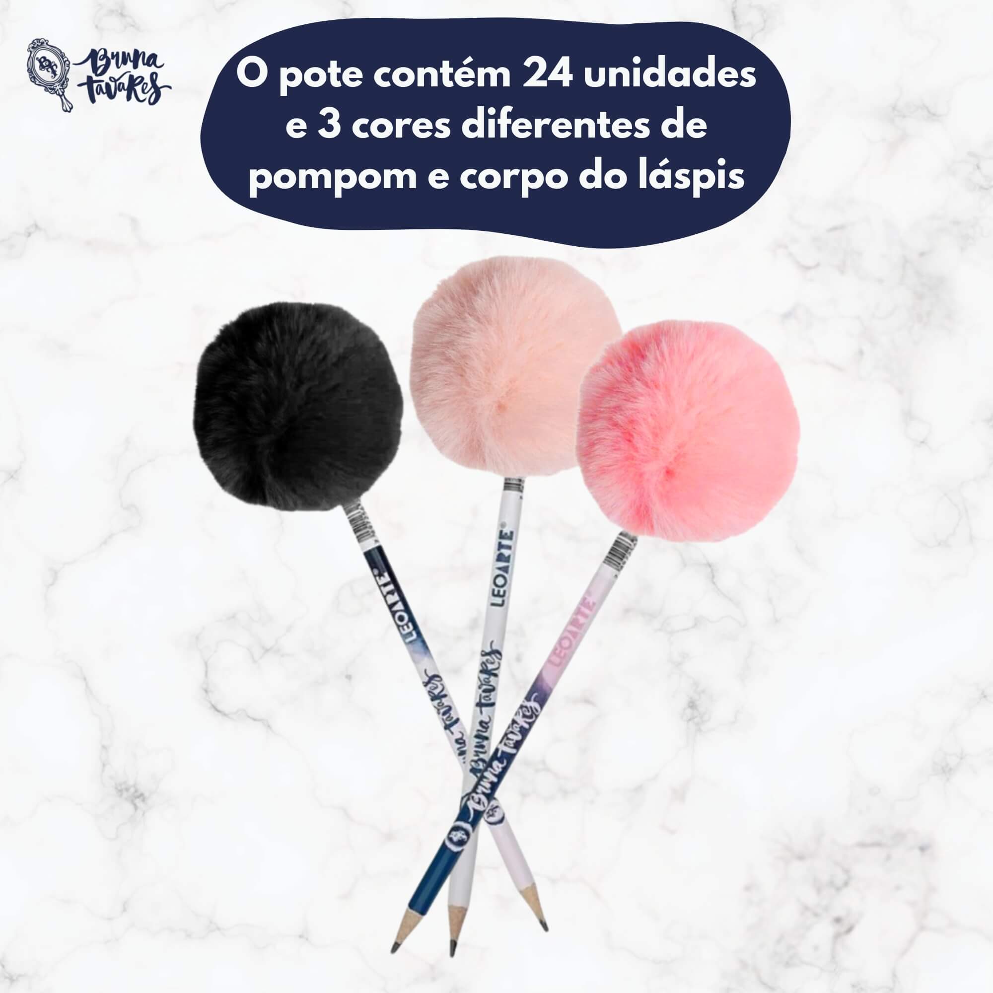 Lápis Grafite HB Resina com Pompom Bruna Tavares Pote com 24 Unidades Leoarte Leonora - 10569