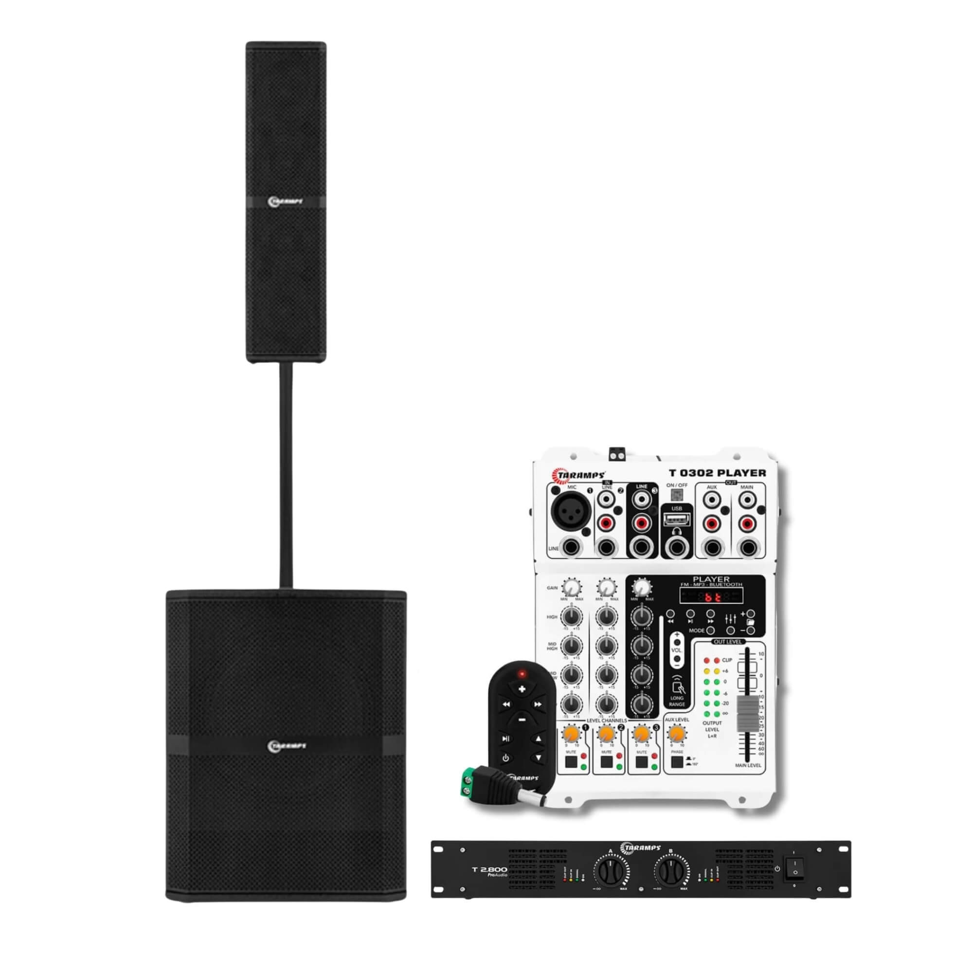 Kit Taramps Completo Mesa T0302 + Sub 1200.1 LF + Caixa 400.4 HF + Haste + Amplificador T2800