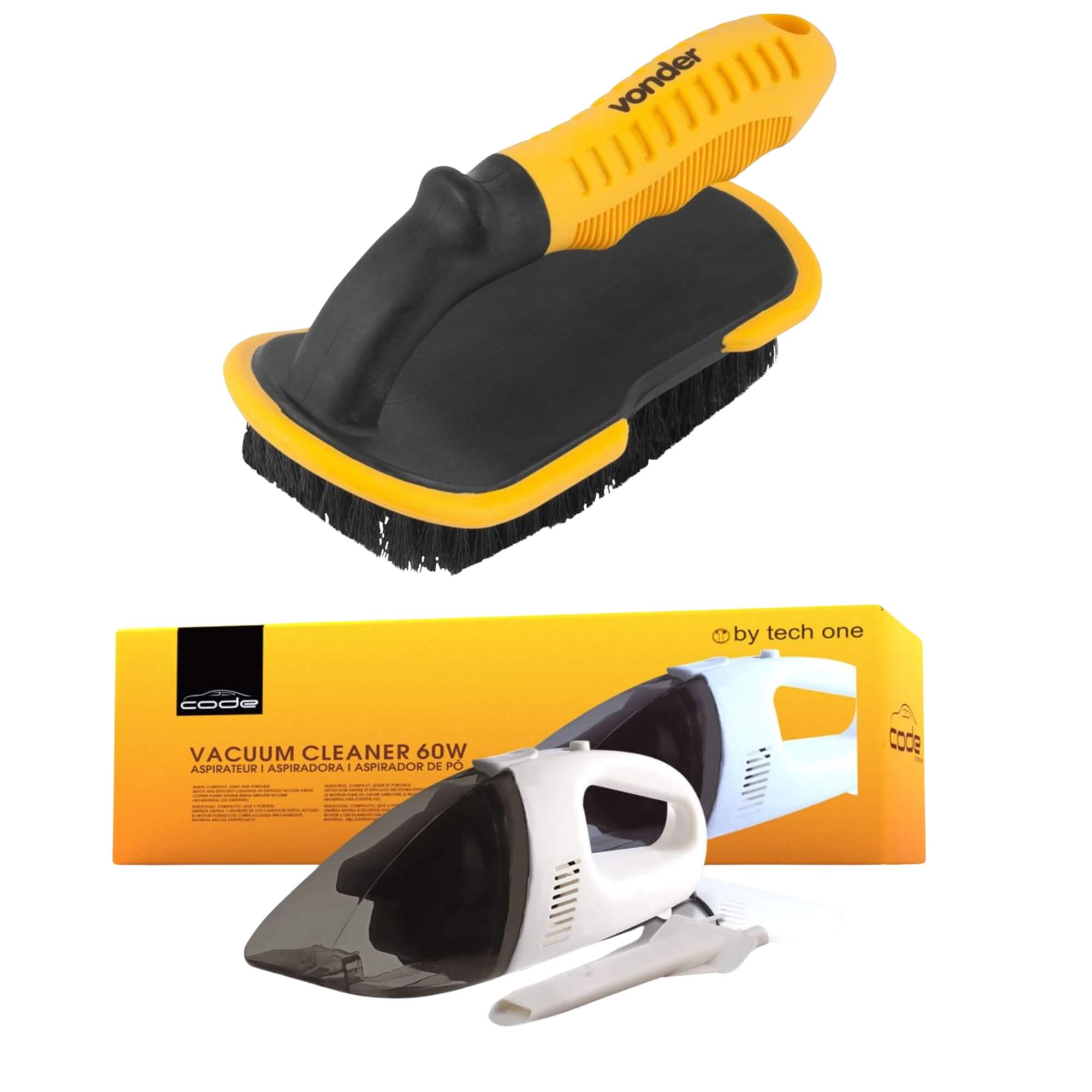 COMP Kit Limpeza Automotiva: Escova Cerdas Nylon e Aspirador Portátil 12V para Carros