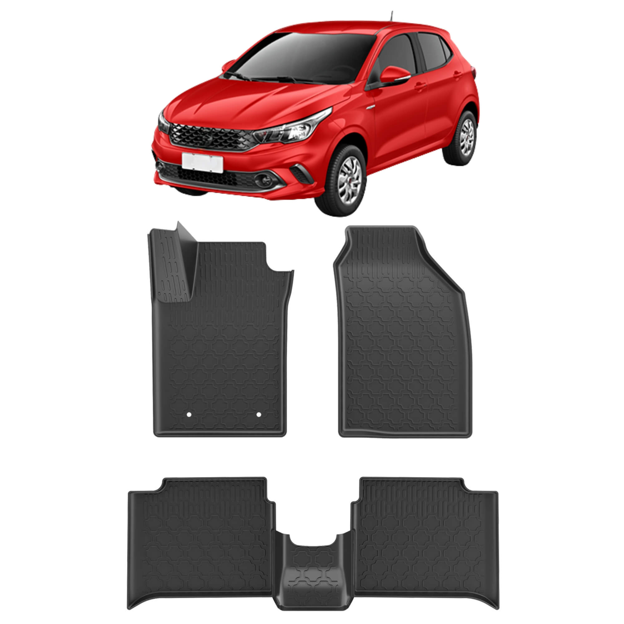 COMP Kit Protetor Essencial Fiat Argo 2017 em diante: Tapete Bandeja 4P + Soleira Preta 4P Grid