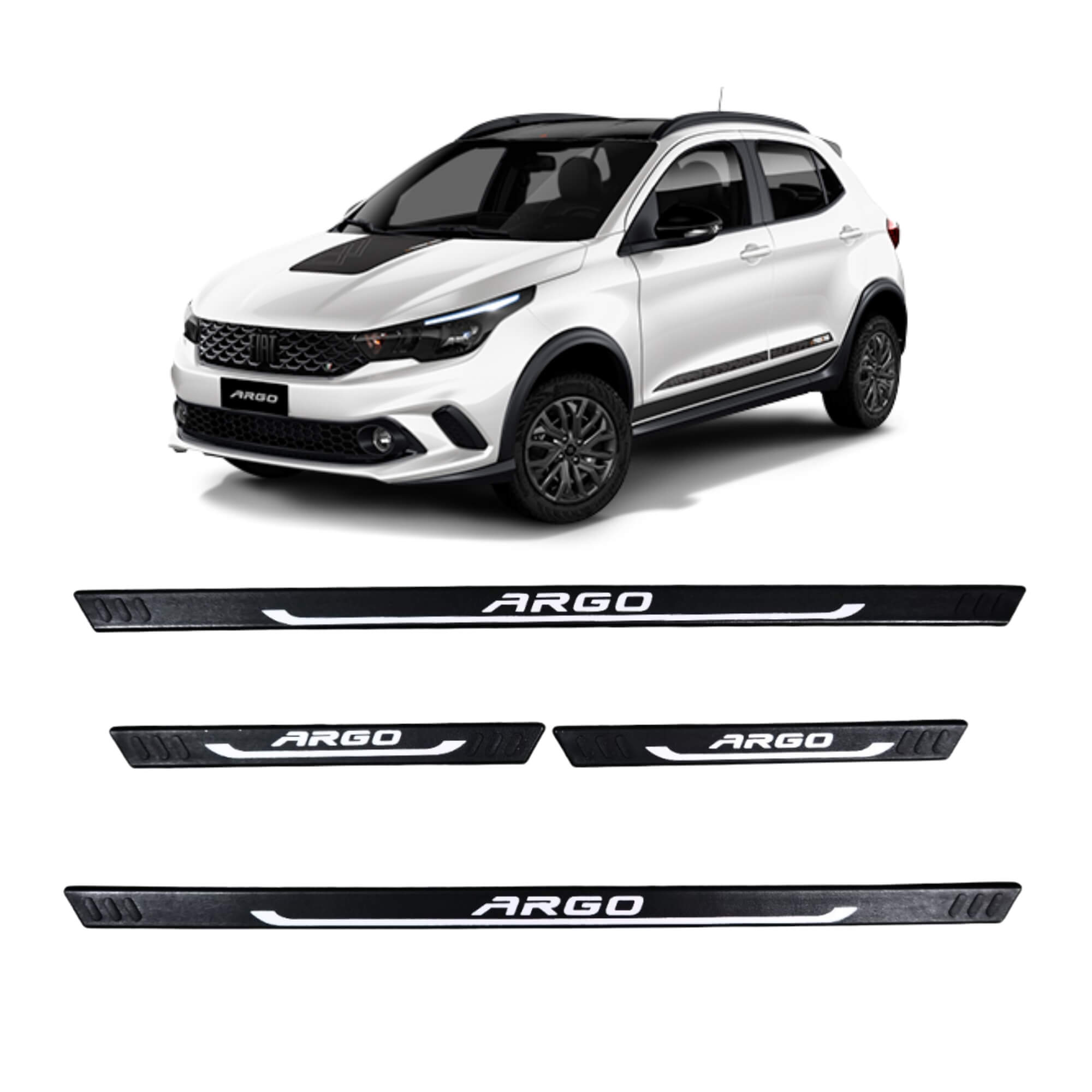 COMP Kit Protetor Essencial Fiat Argo 2017 em diante: Tapete Bandeja 4P + Soleira Preta 4P Grid