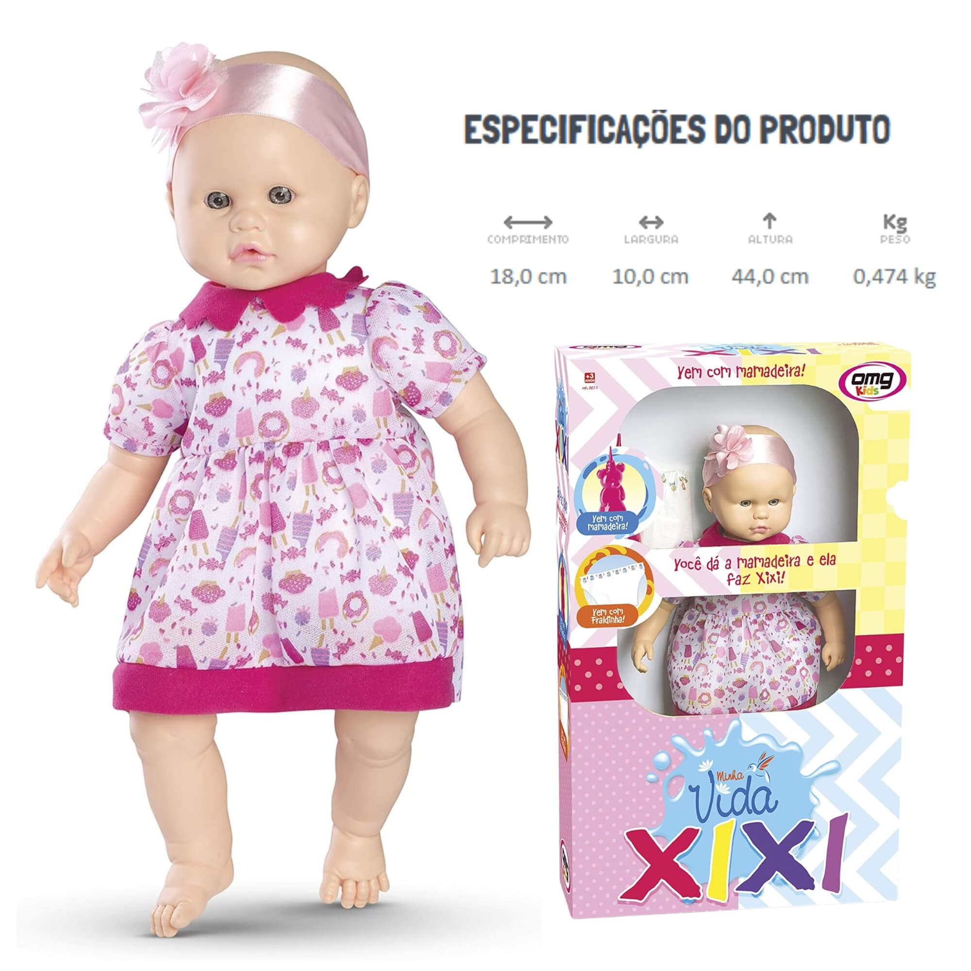 Boneca Minha Vida Xixi c/ Mamadeira e Fraldinha OMG Kids - 0011