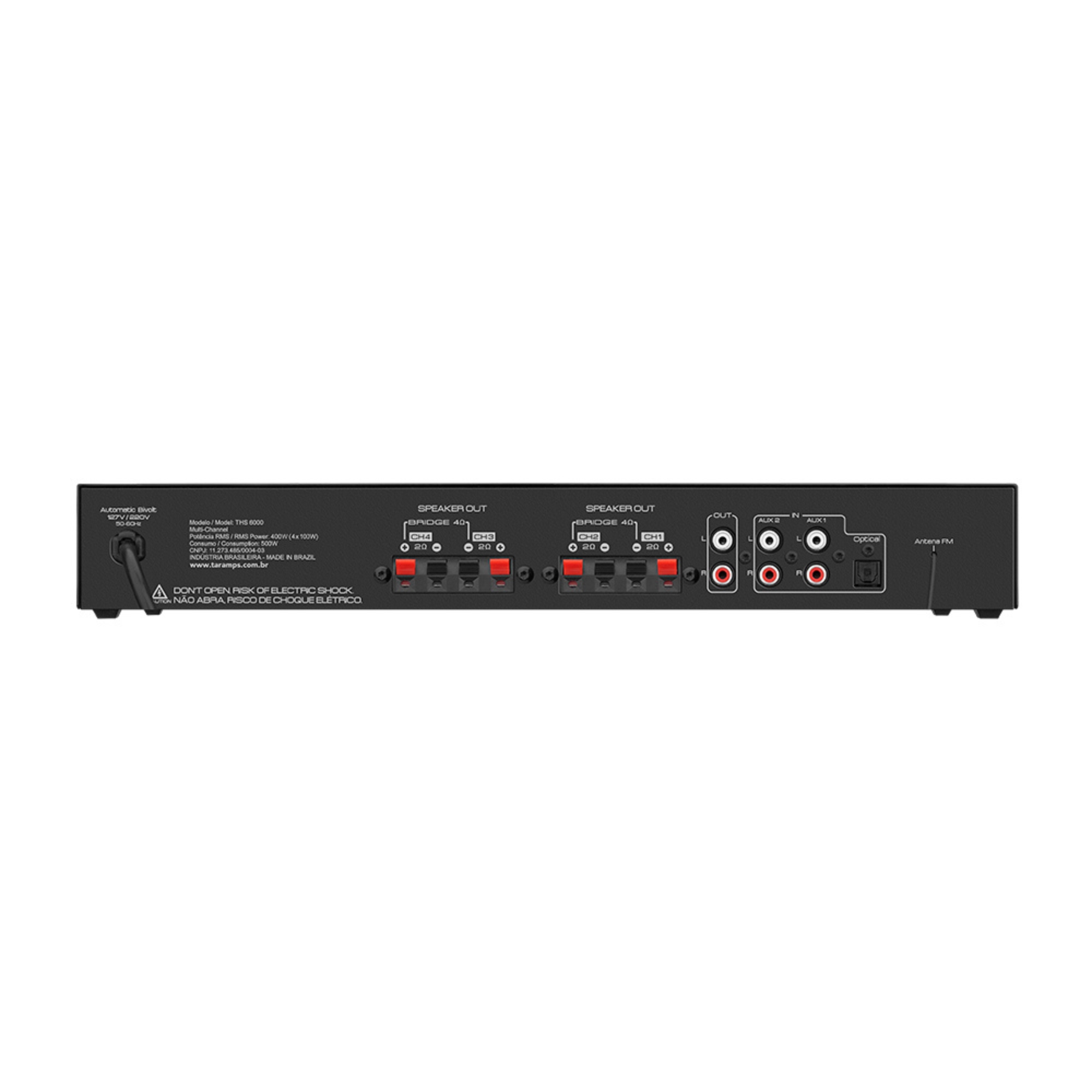 COMP Kit 4 Caixas de Som Passiva Vertical 4" 8 Ohms 200W + Amplificador Receiver 400W RMS Ths-6000