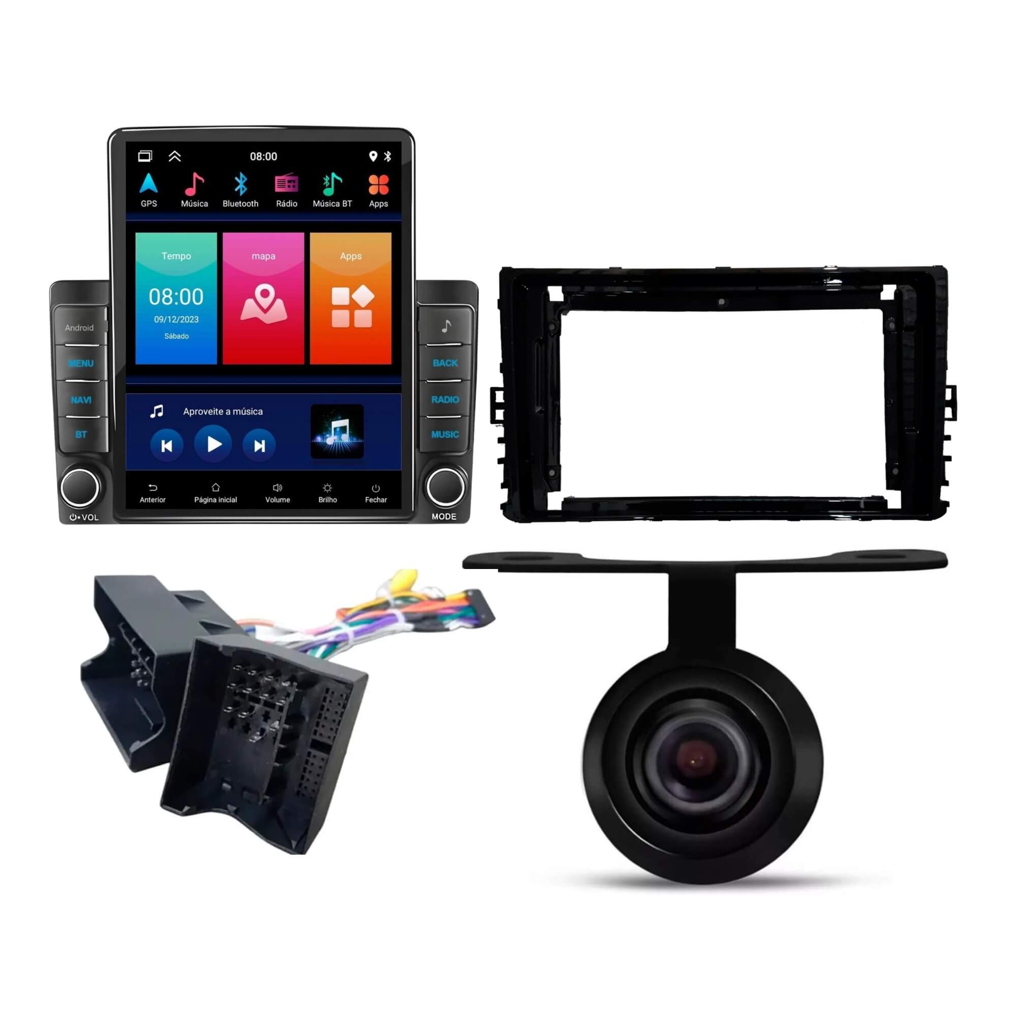 Kit Multimidia T-Cross Quad-core CP Android Tesla HT-9700CA + Moldura + Kit Controle + Câmera