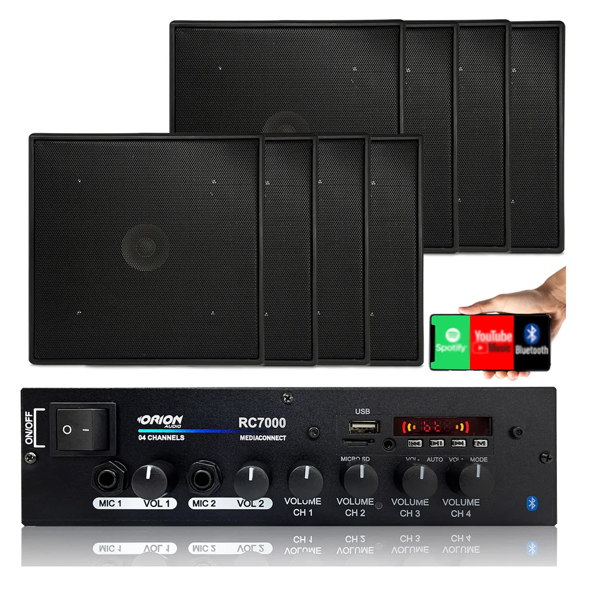 COMP Kit Som Ambiente 500w Embutir 8 Arandelas Quadradas Pretas - Leson