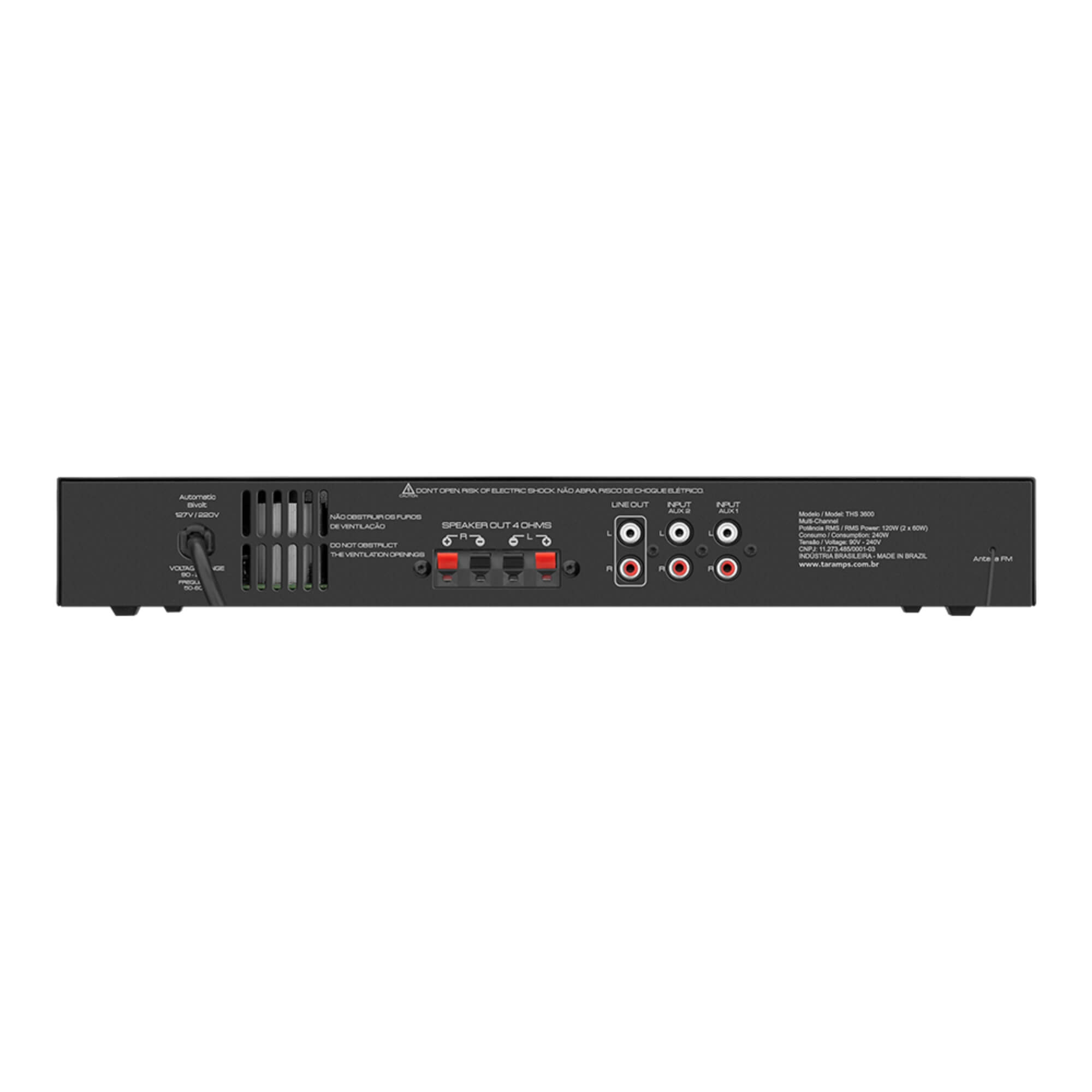 COMP Kit Amplificador Receiver 120W + 4 Caixas Acústicas Passiva Vertical 4" + 4 Suportes