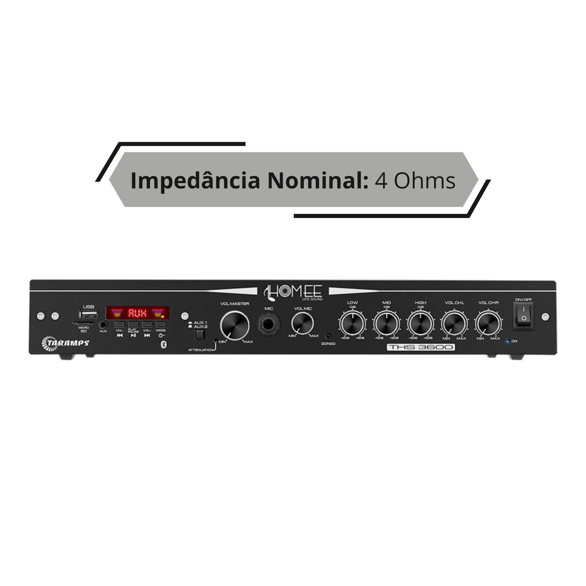 COMP Kit Amplificador Receiver 120W + 4 Caixas Acústicas Passiva Vertical 4" + 4 Suportes
