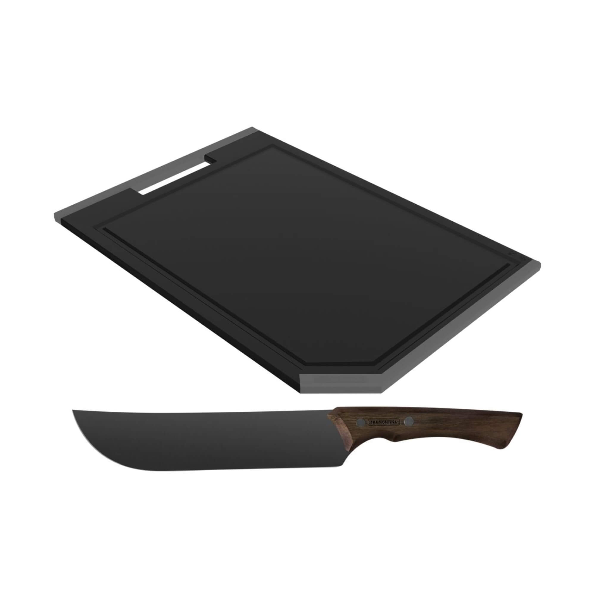 COMP Kit Churrasco: Tábua de Corte Polipropileno + Faca p/ Carne 8" Lâmina Inox e Cabo de Madeira