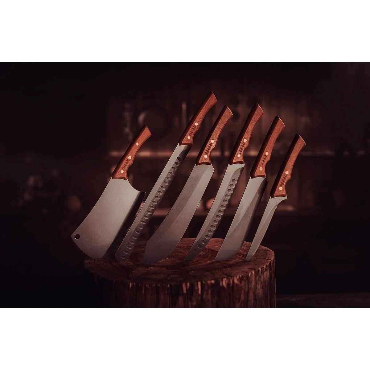 COMP Kit Churrasco: Tábua de Corte Polipropileno + Faca p/ Carne 8" Lâmina Inox e Cabo de Madeira