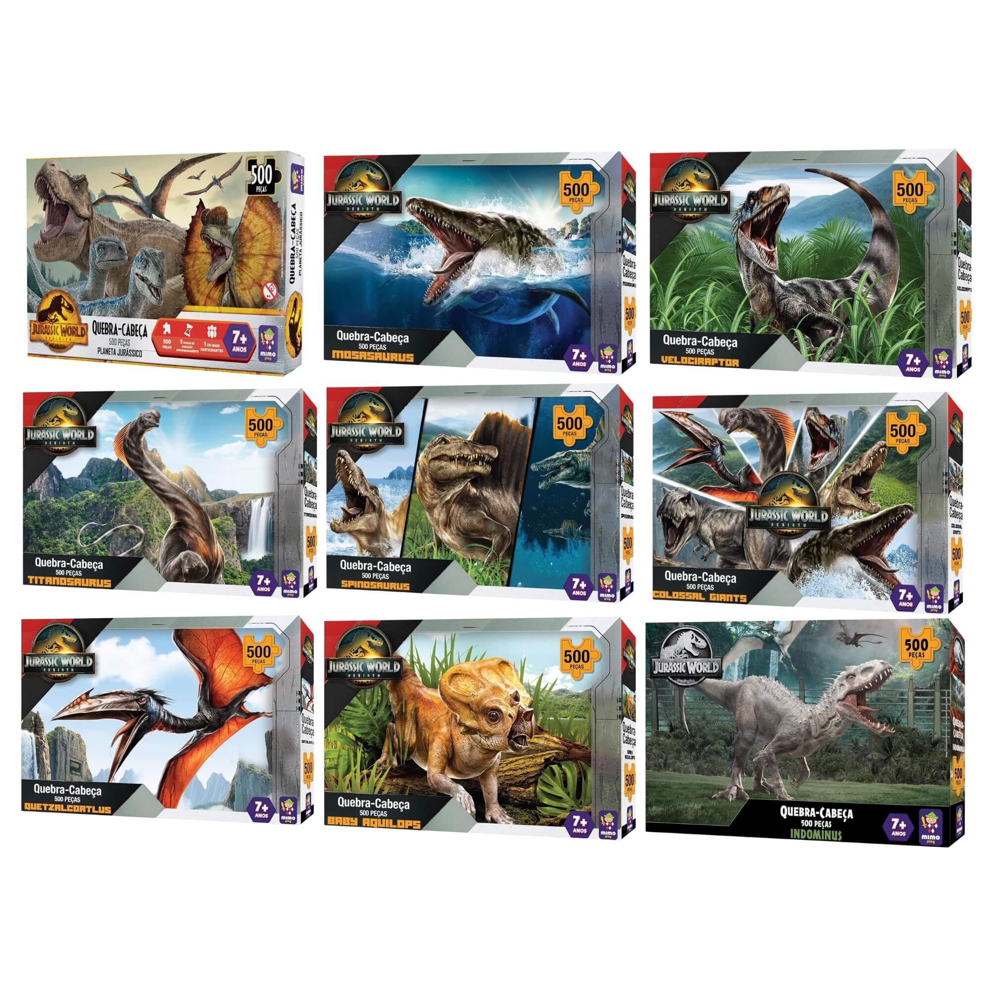 VAR Quebra-Cabeça 500 Peças Jurassic World Mimo Toys – Modelos Variados de Dinossauros