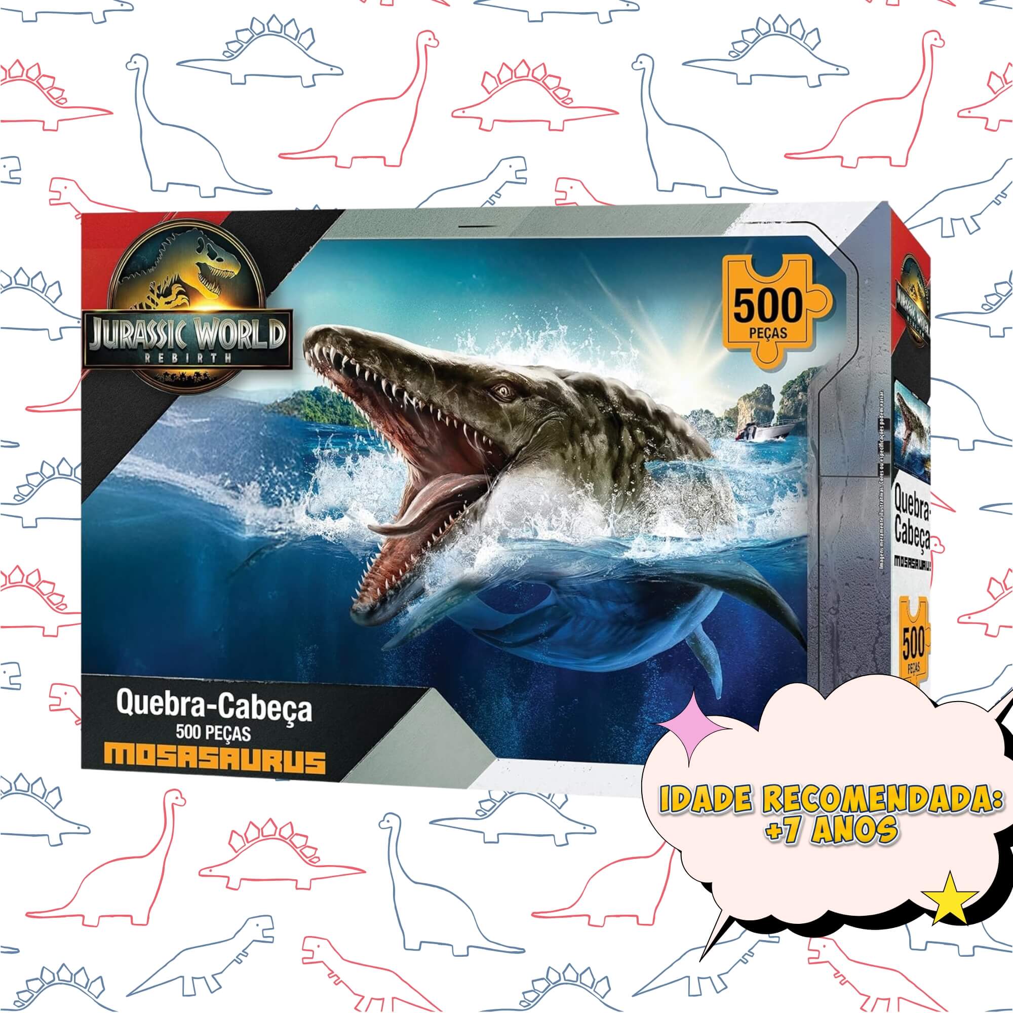 VAR Quebra-Cabeça 500 Peças Jurassic World Mimo Toys – Modelos Variados de Dinossauros Modelo:Mosassaurus