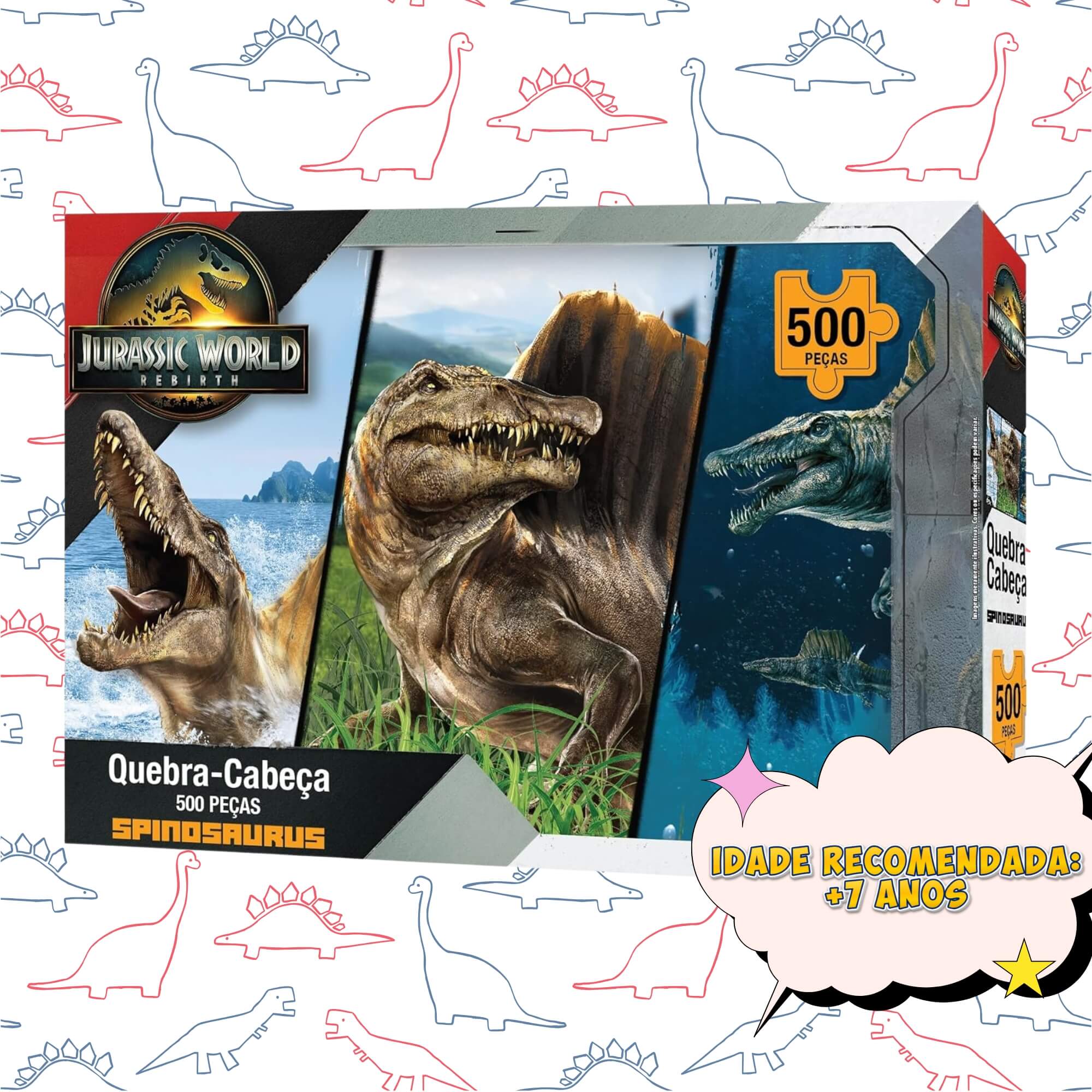 VAR Quebra-Cabeça 500 Peças Jurassic World Mimo Toys – Modelos Variados de Dinossauros Modelo:Spinosaurus