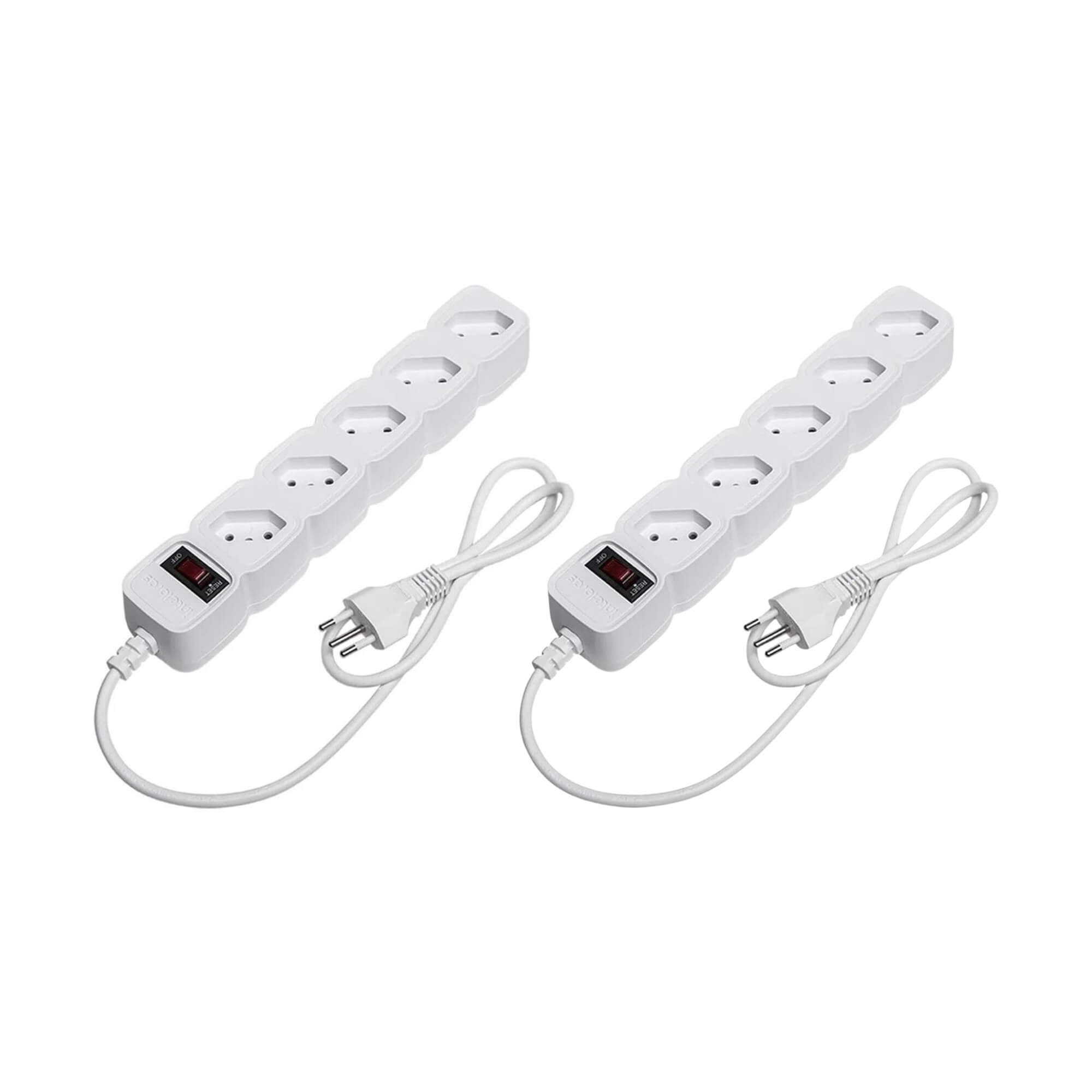 COMP Kit 2 Filtros de linha/Protetores Eletrônicos de 5 Tomadas Cada c/ Varistor Cabo 1M Bivolt Branco