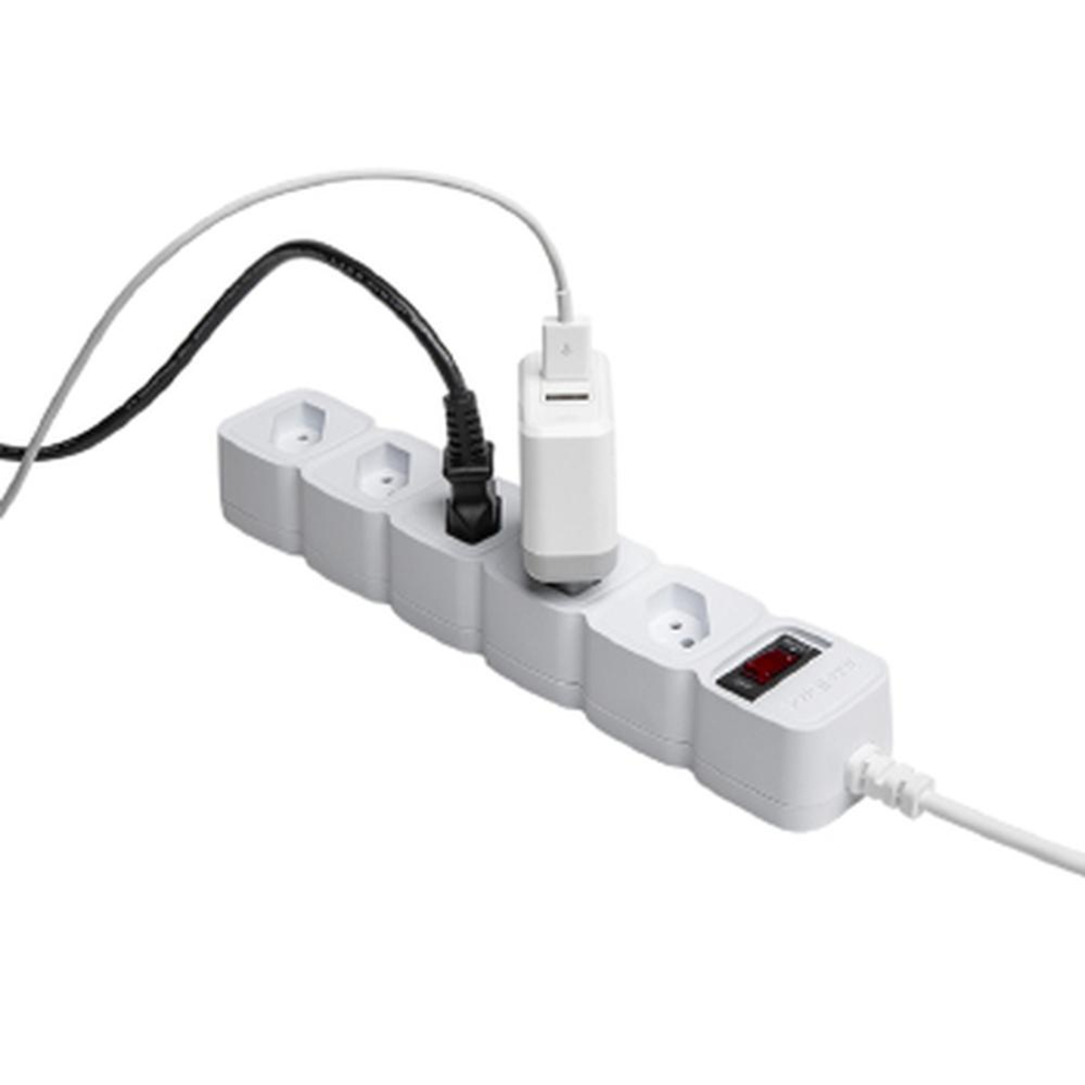 COMP Kit 2 Filtros de linha/Protetores Eletrônicos de 5 Tomadas Cada c/ Varistor Cabo 1M Bivolt Branco
