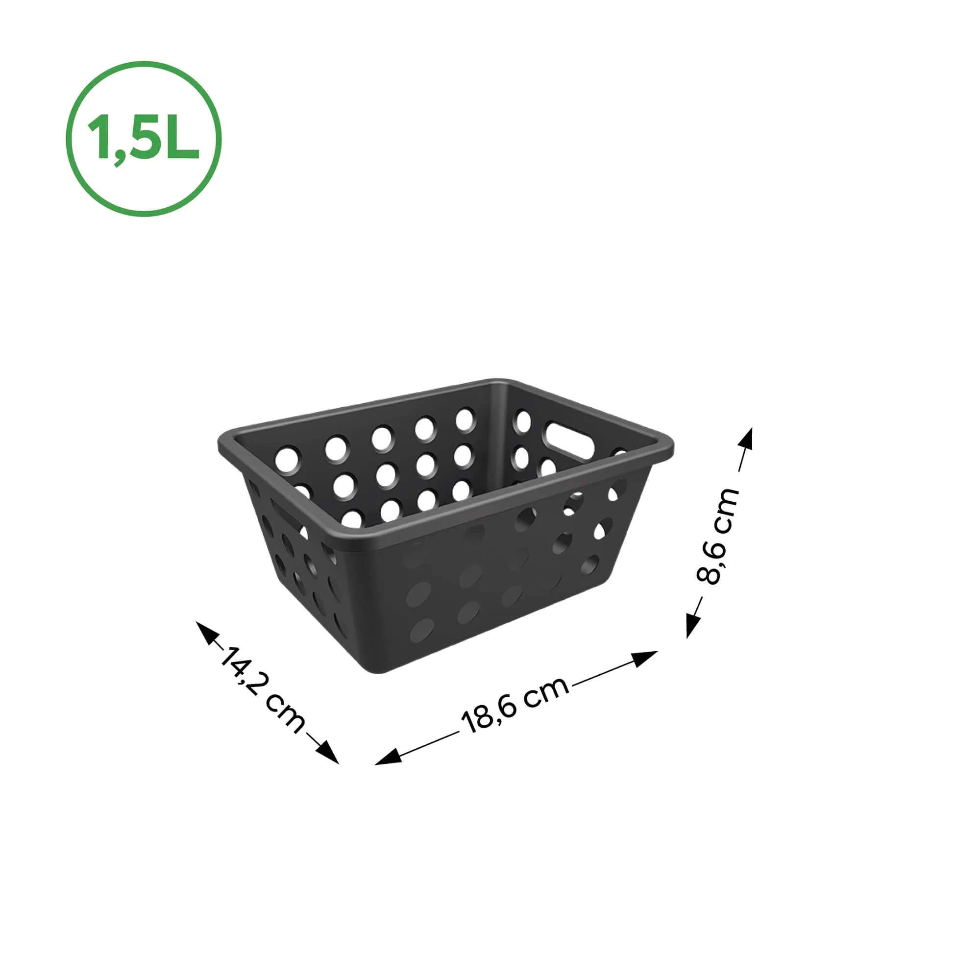 Kit Cesta Pequena Coza 1,5 Litros Preto com 5 Peças Brinox - 99427/4008