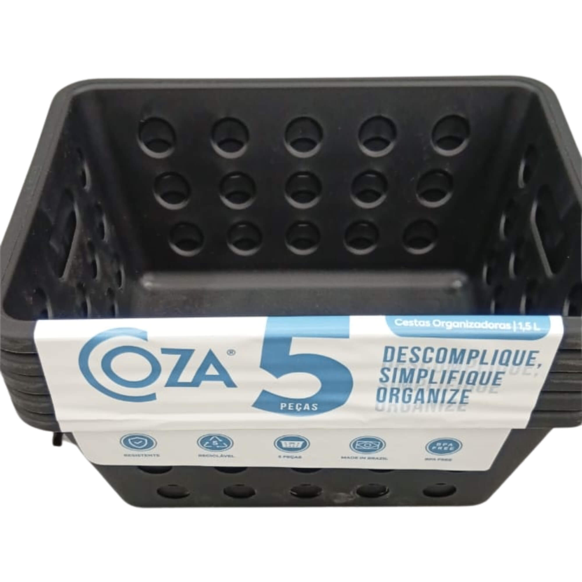 Kit Cesta Pequena Coza 1,5 Litros Preto com 5 Peças Brinox - 99427/4008