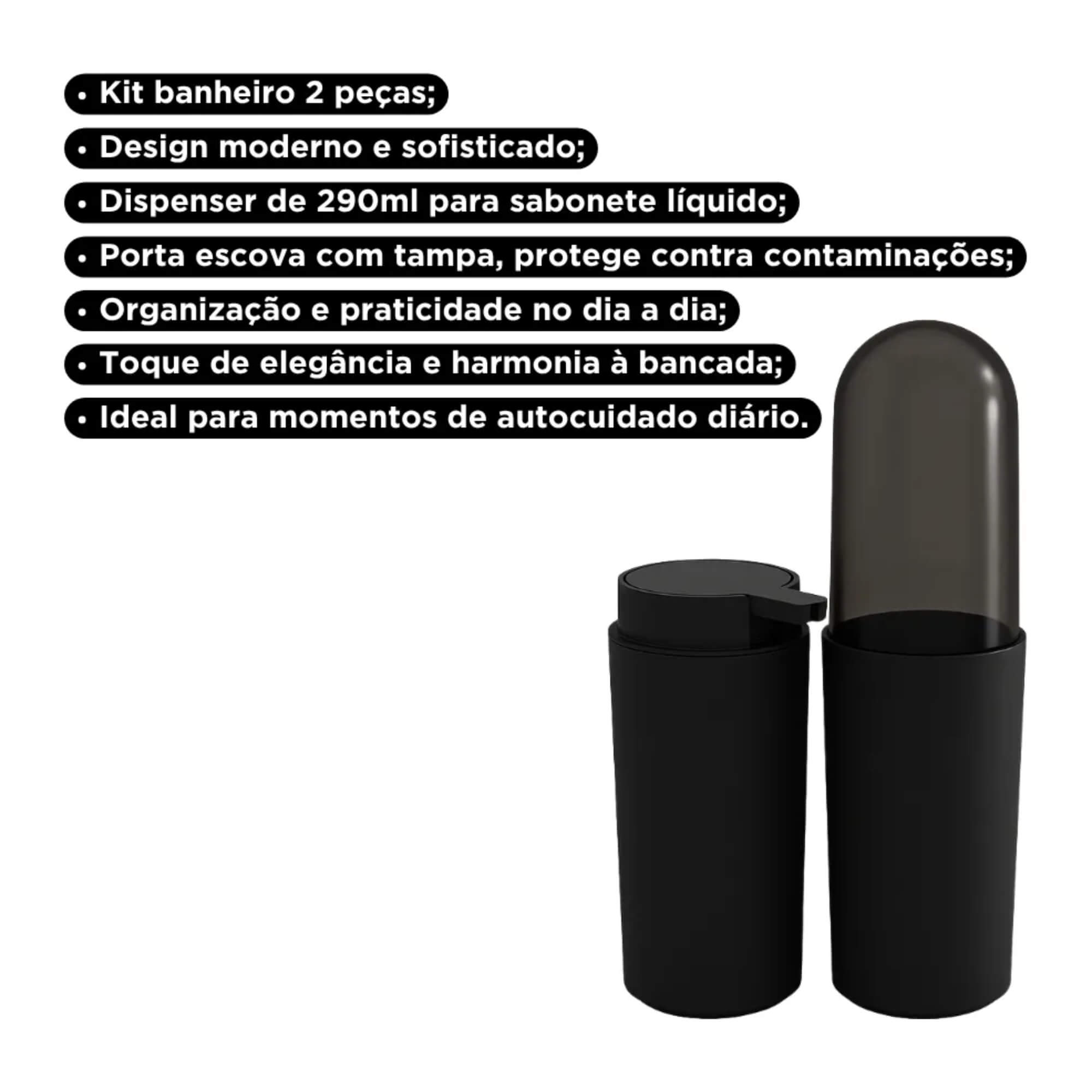 Conjunto para Banheiro Coza Serene 2 Peças na cor Preta Brinox - 99407/7008