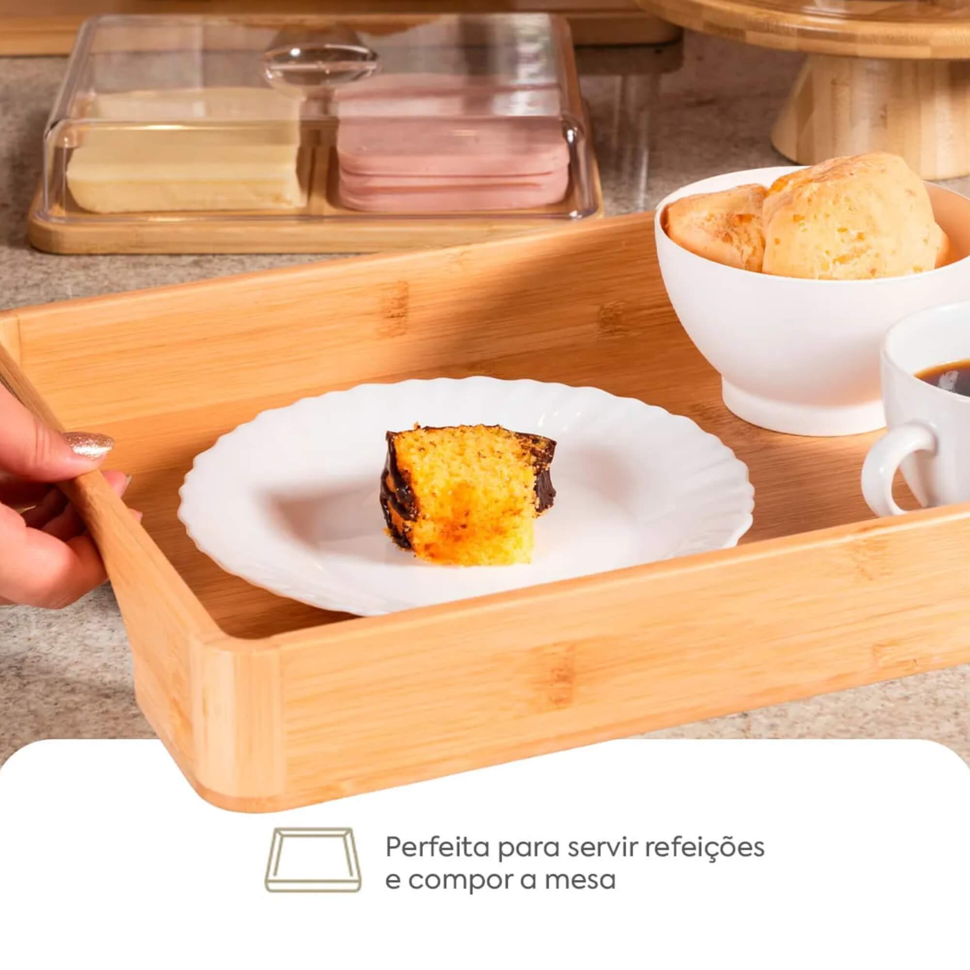 Bandeja em Bambu com Alça Coza Brisa 38x28x5,2cm Brinox - 40650/3009