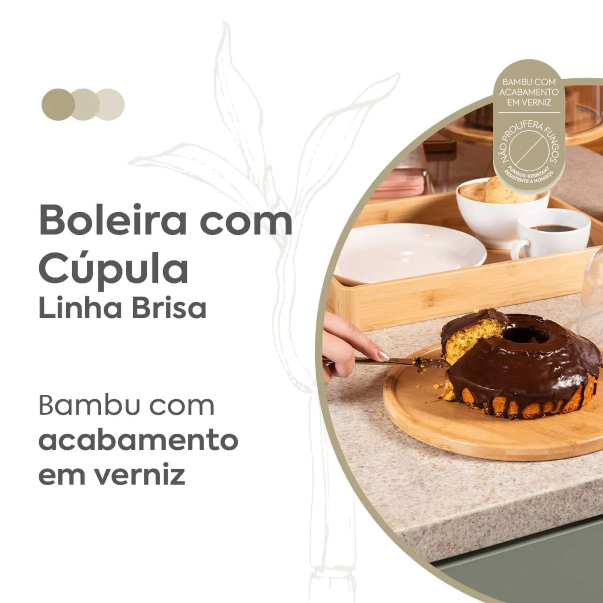 Boleira Prato em Bambu com Cúpula Coza Brisa Ø26,5 cm Brinox - 40652/3009