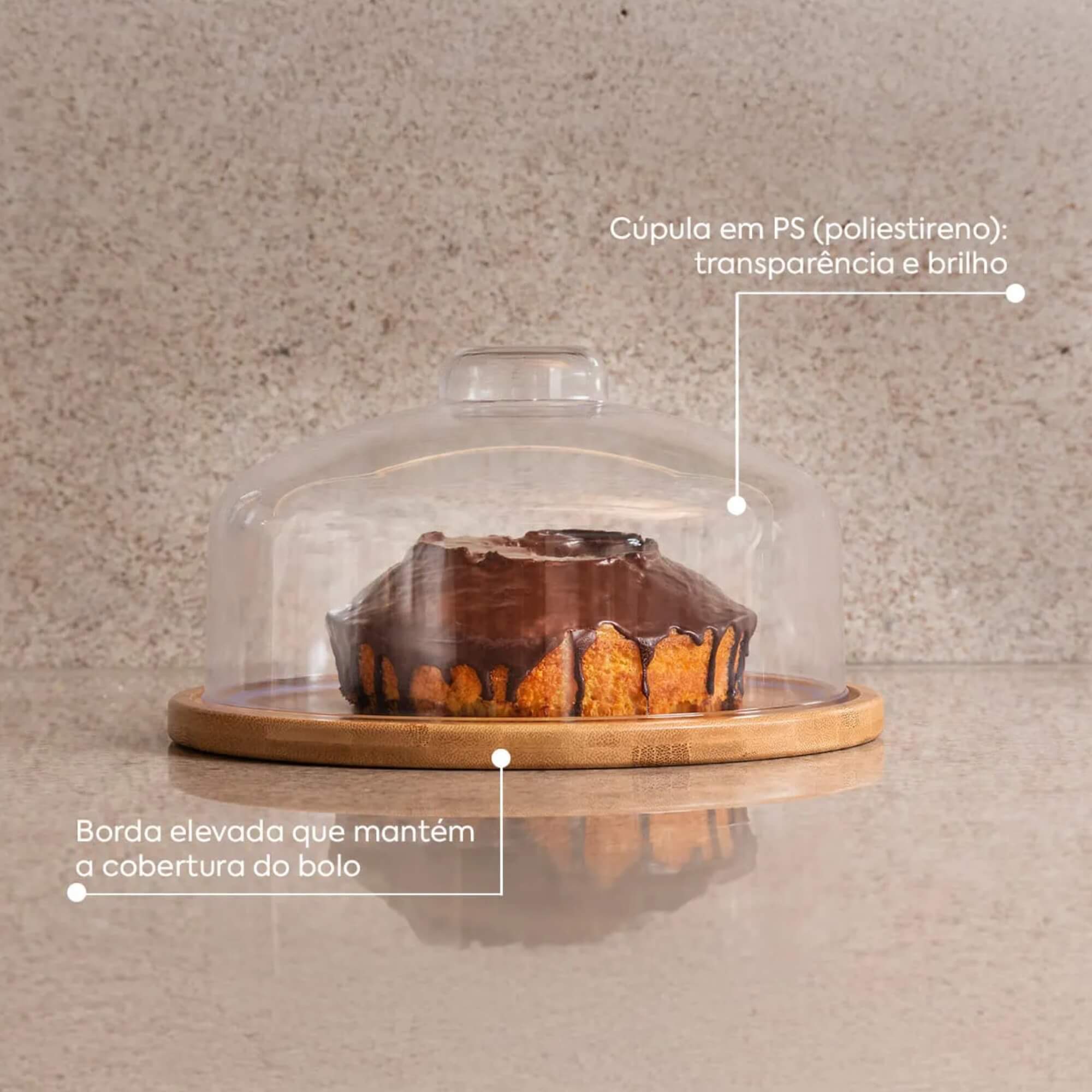 Boleira Prato em Bambu com Cúpula Coza Brisa Ø26,5 cm Brinox - 40652/3009