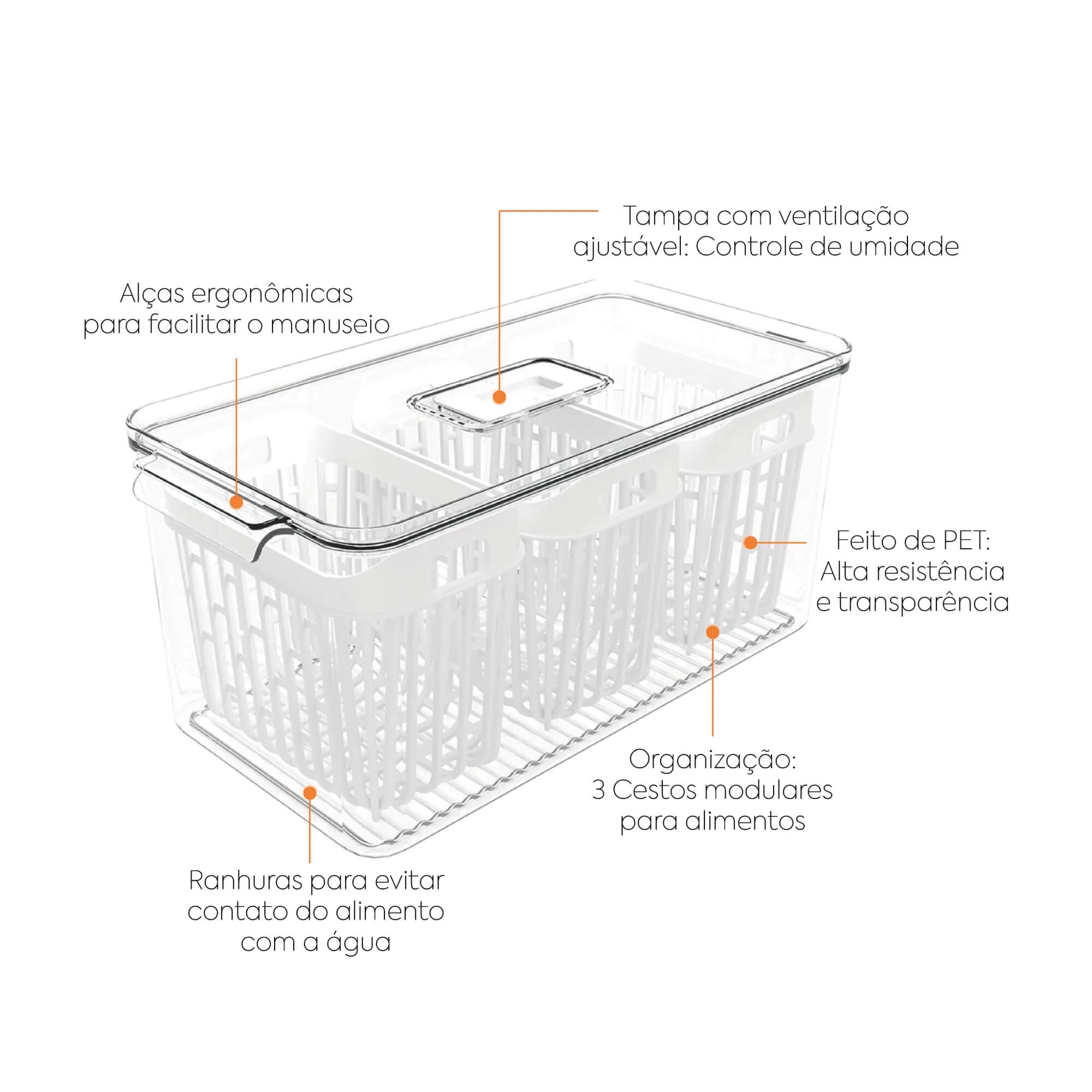 Organizador de Geladeira Coza Dry 6 Litros com 3 Cestos Brinox - 10186/3009