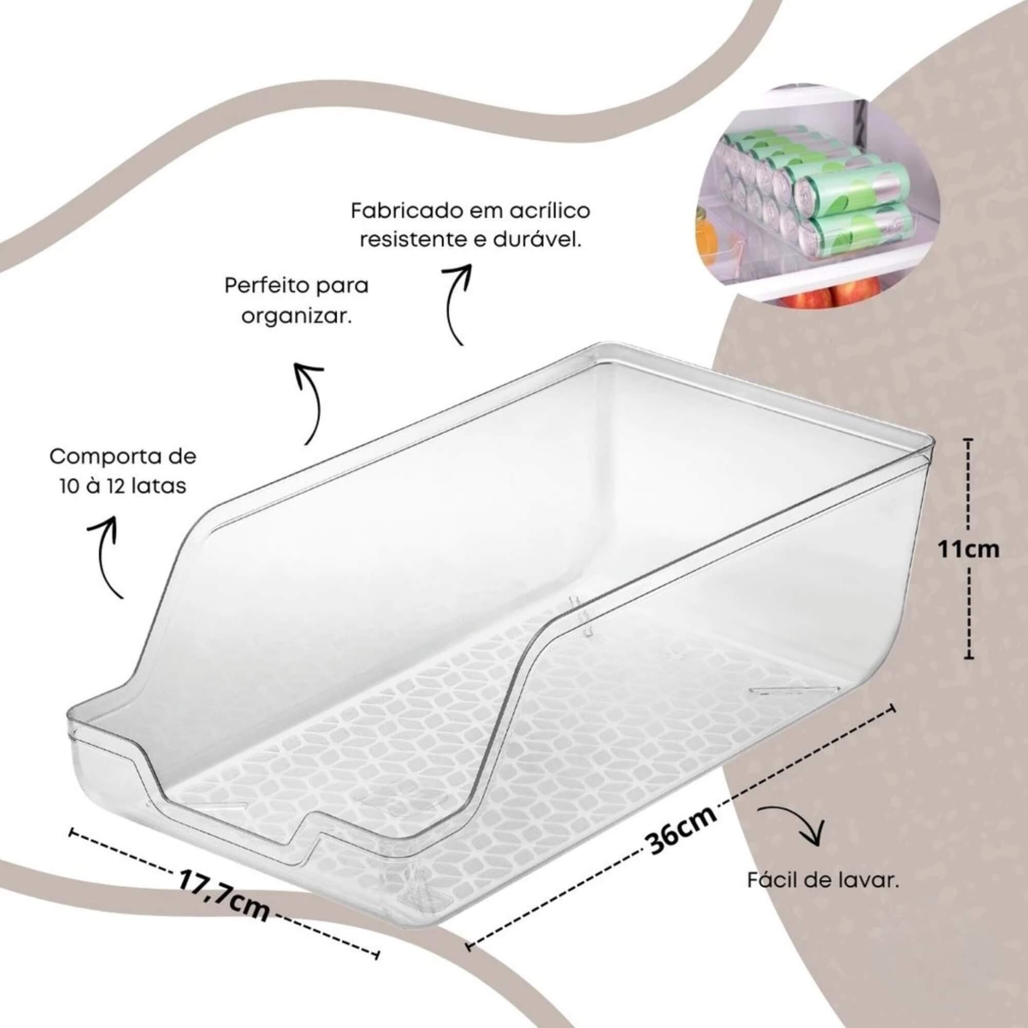 Porta Latas Transparente de Plástico 10 à 12 Latas UZ Utilidades - UZ423-TR