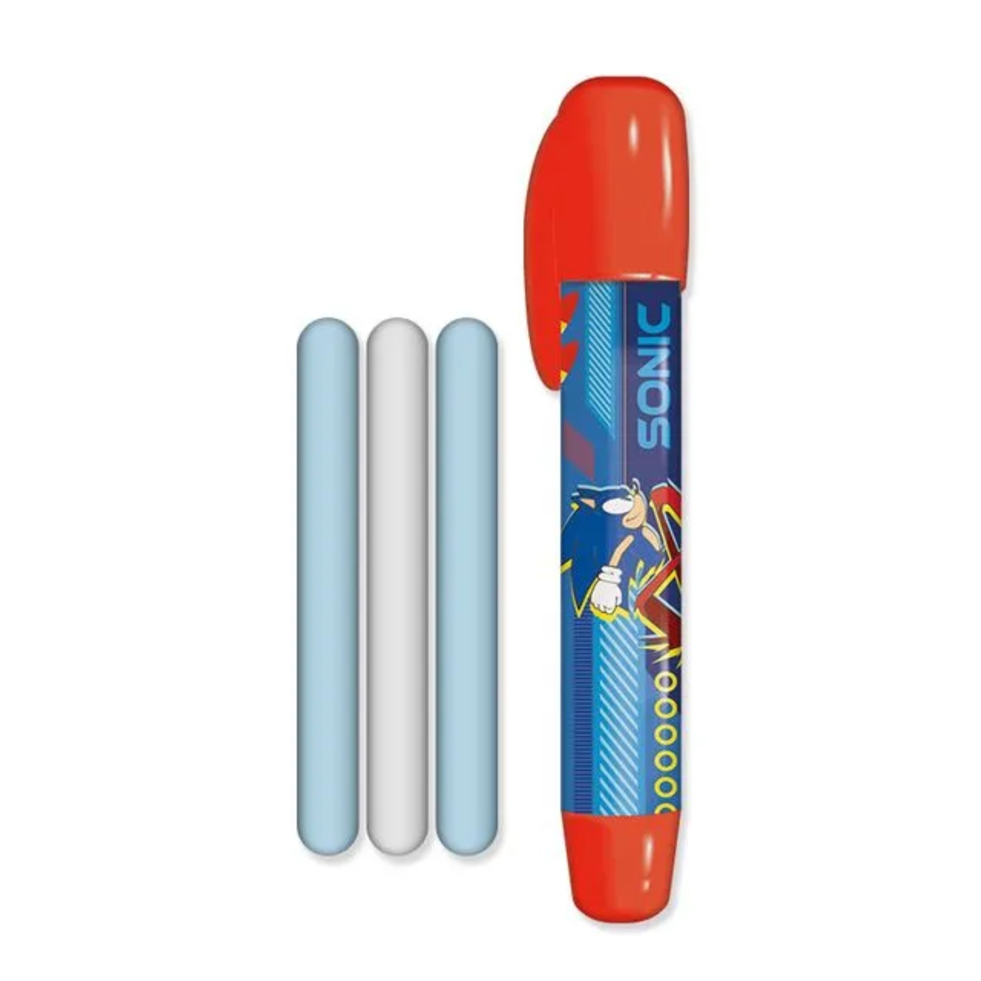 COMP Kit Sonic: Lápis de Cor 12 Cores + Borracha Retrátil + Estojo c/ Patch + Giz de Cera 12 Cores