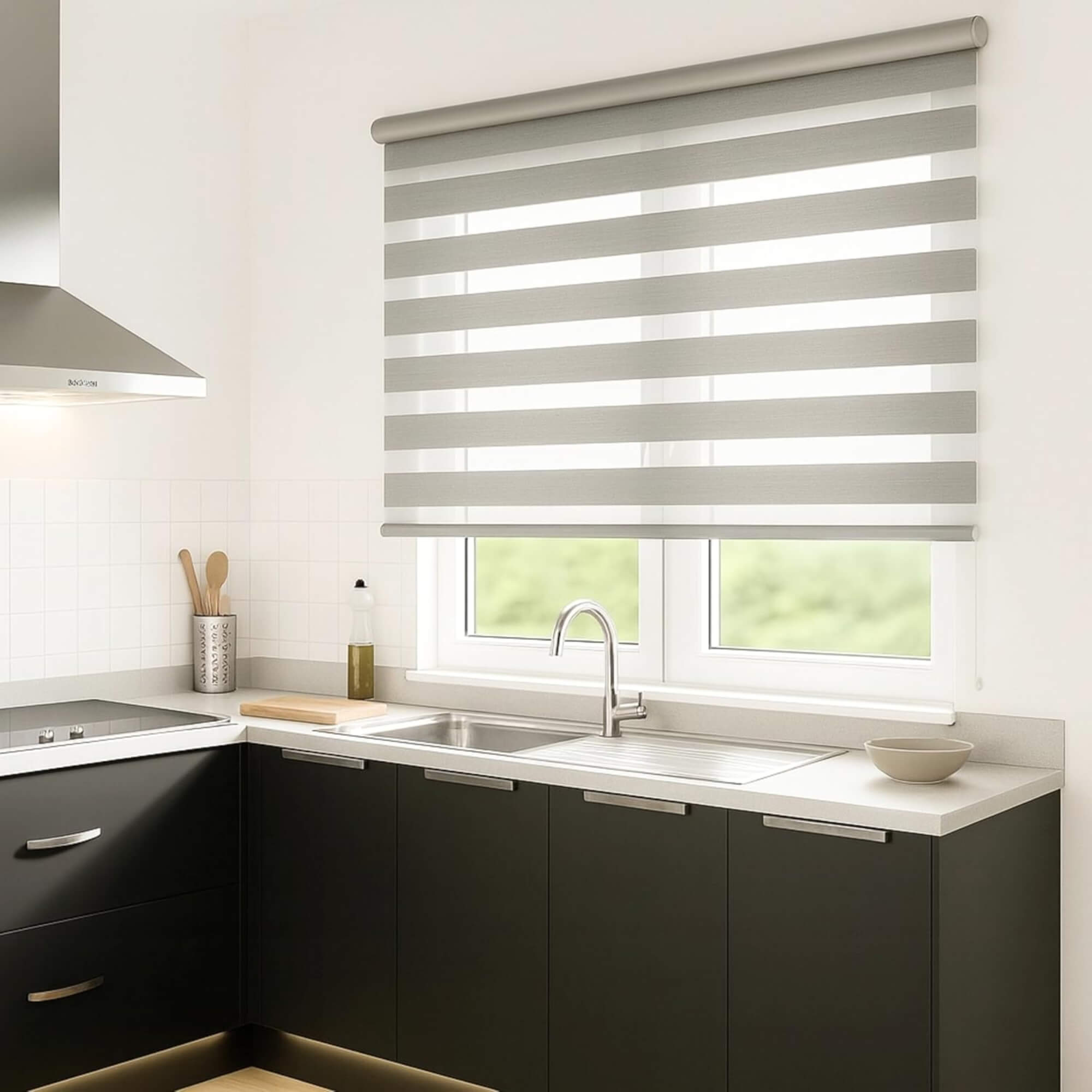 Persiana Zebra Rolo Dupla 140x160cm Cinza Linho Conthey Evolux - N2004462F