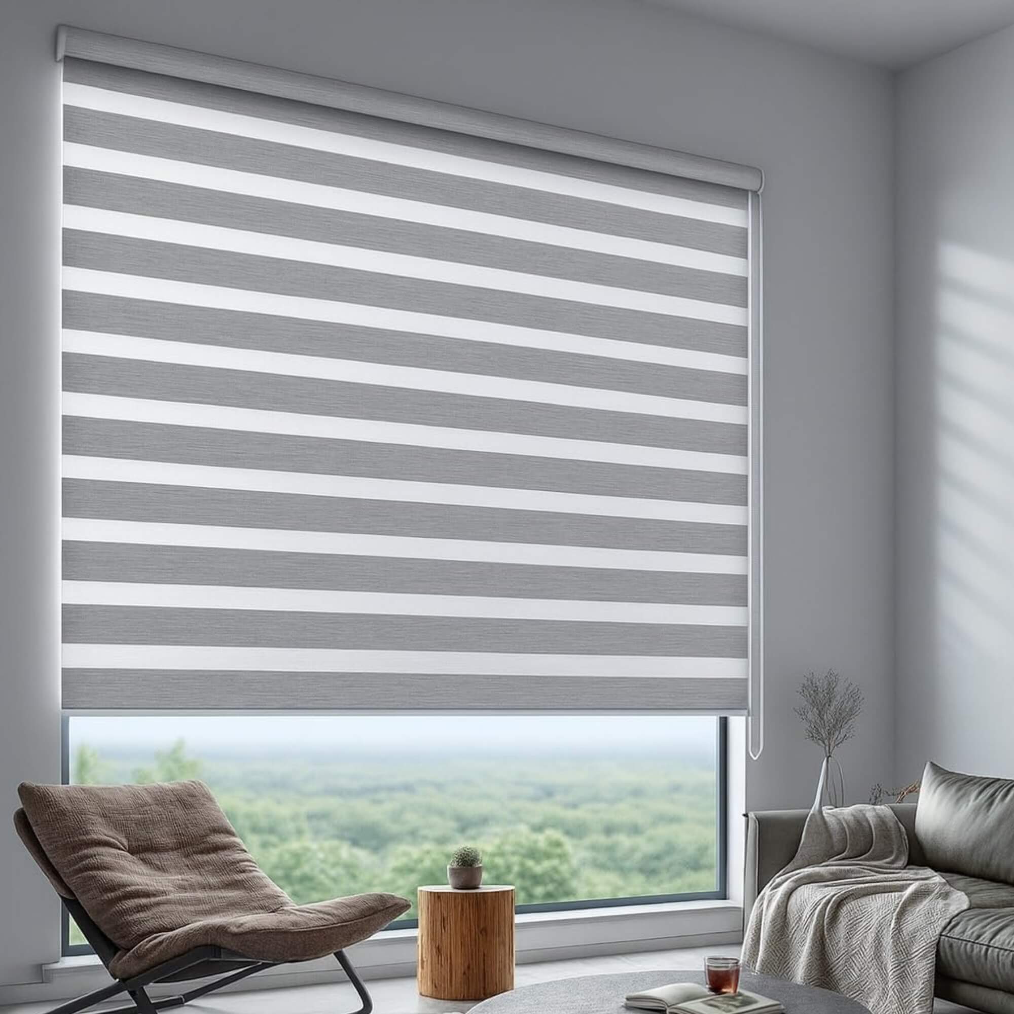 Persiana Rolo Dupla Zebra 160x160cm Cinza Linho Conthey Evolux - N2004463F
