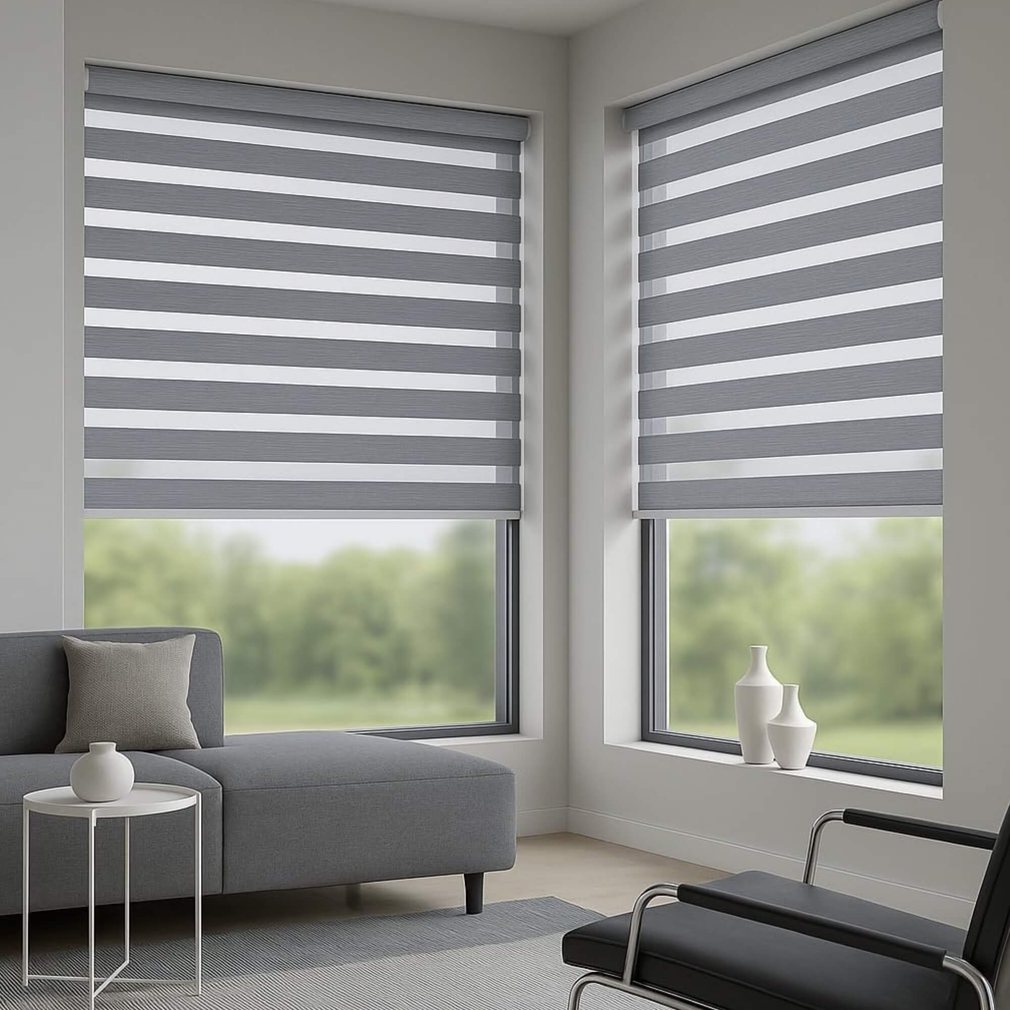 Persiana Rolo Dupla Zebra 160x160cm Cinza Linho Conthey Evolux - N2004463F