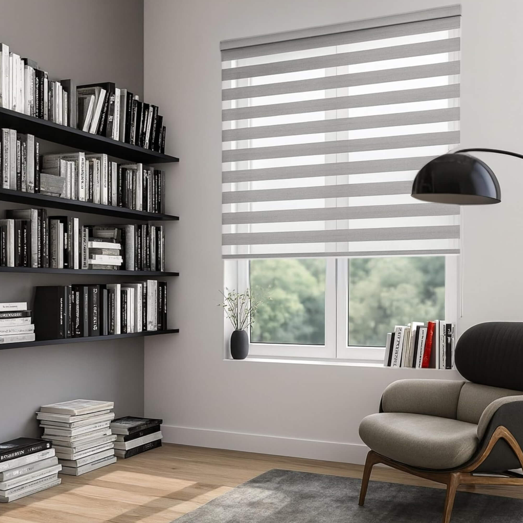 Persiana Rolo Dupla Zebra 160x160cm Cinza Linho Conthey Evolux - N2004463F