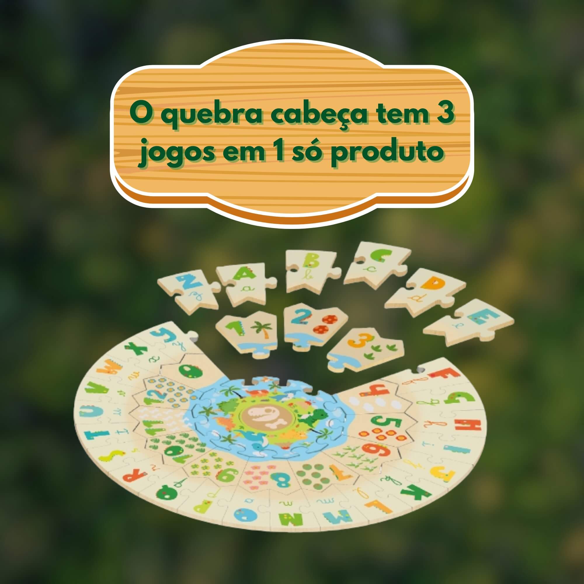 Brinquedo Infantil Quebra Cabeça 3X1 Dinossauros 40 Peças Pais e Filhos - 792951